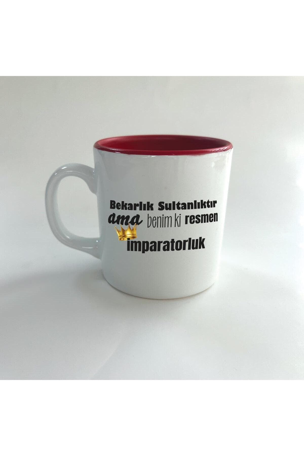Bekarlık Sultanlıktır Ama Baskılı Kırmızı İçi Renkli Multi Kupa Bardak Fincan Mug