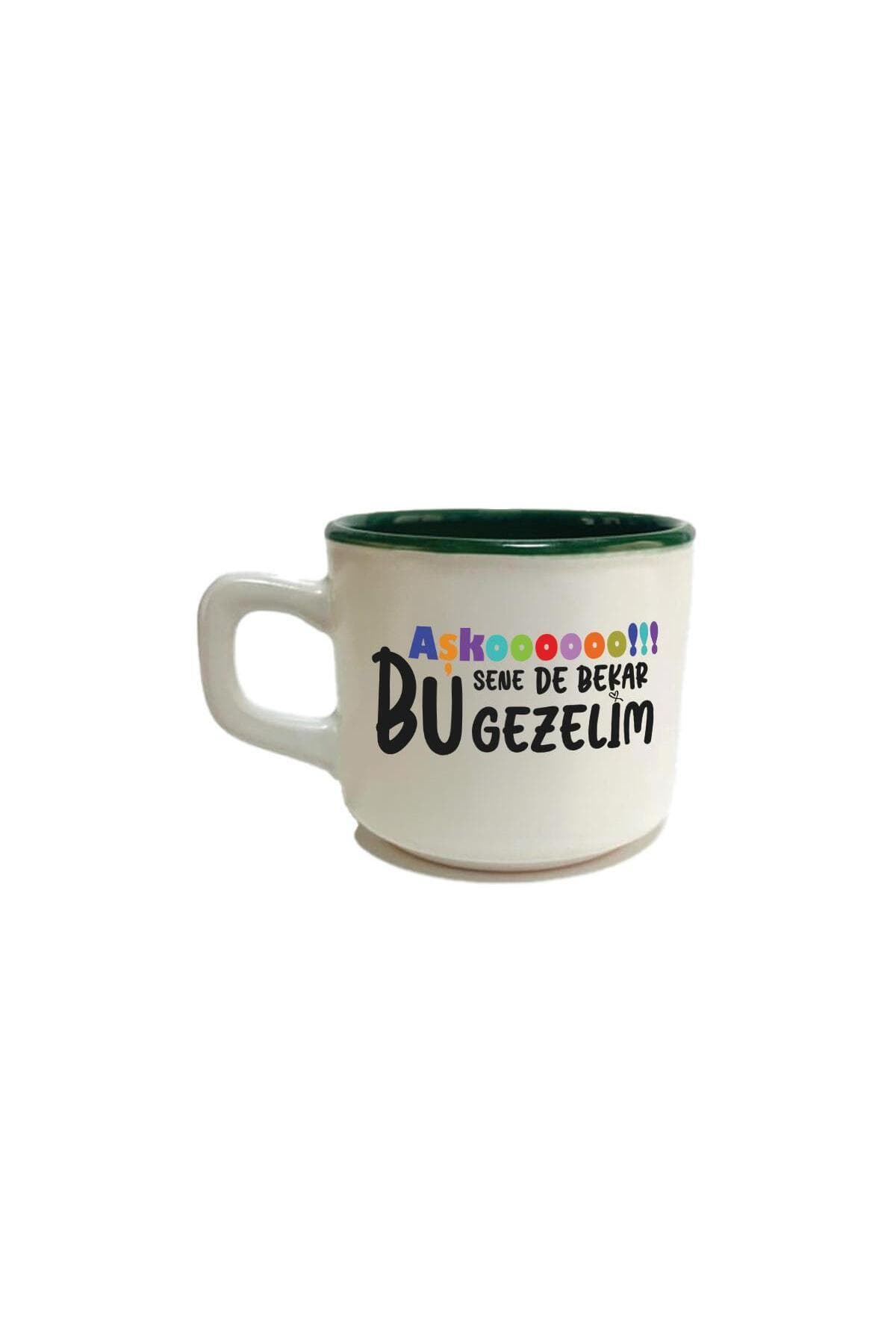 Aşkoooooo Baskılı Yeşil İçi Renkli Venüs Kupa - Sevgiliye Hediye Bardak Fincan Mug