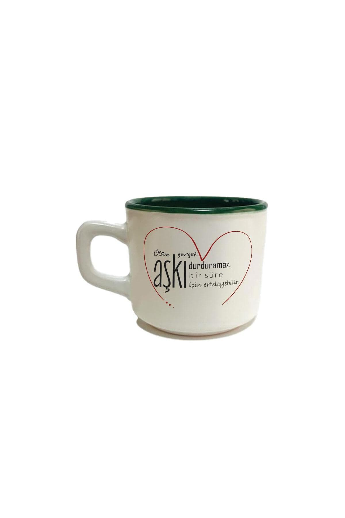 Ölüm Gerçek Aşkı Durduramaz Baskılı Yeşil İçi Renkli Venüs Kupa - Sevgiliye Hediye Bardak Fincan Mug