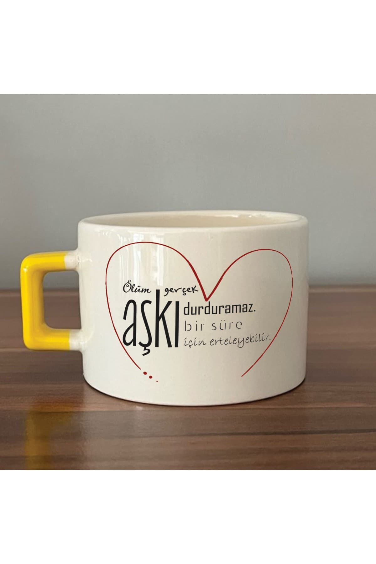 Ölüm Gerçek Aşkı Durduramaz Baskılı Kulplu Kare Kupa - Sevgiliye Hediye Bardak Fincan Mug