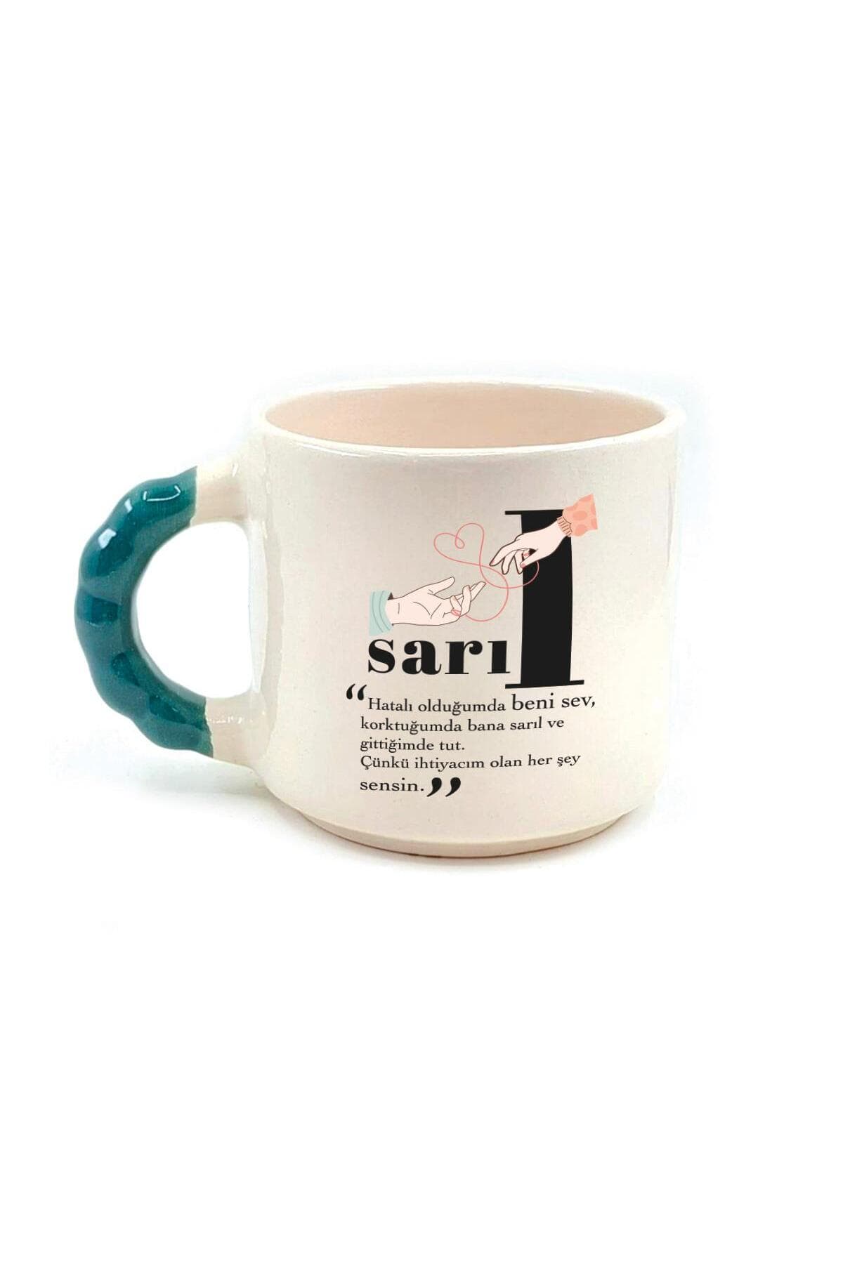 Sarıl Baskılı Kulplu Boncuk Kupa Bardak Fincan Mug