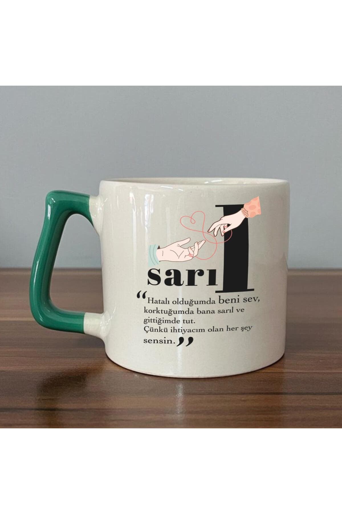 Sarıl Baskılı Yeşil Kulplu Prime Kupa Bardak Fincan Mug