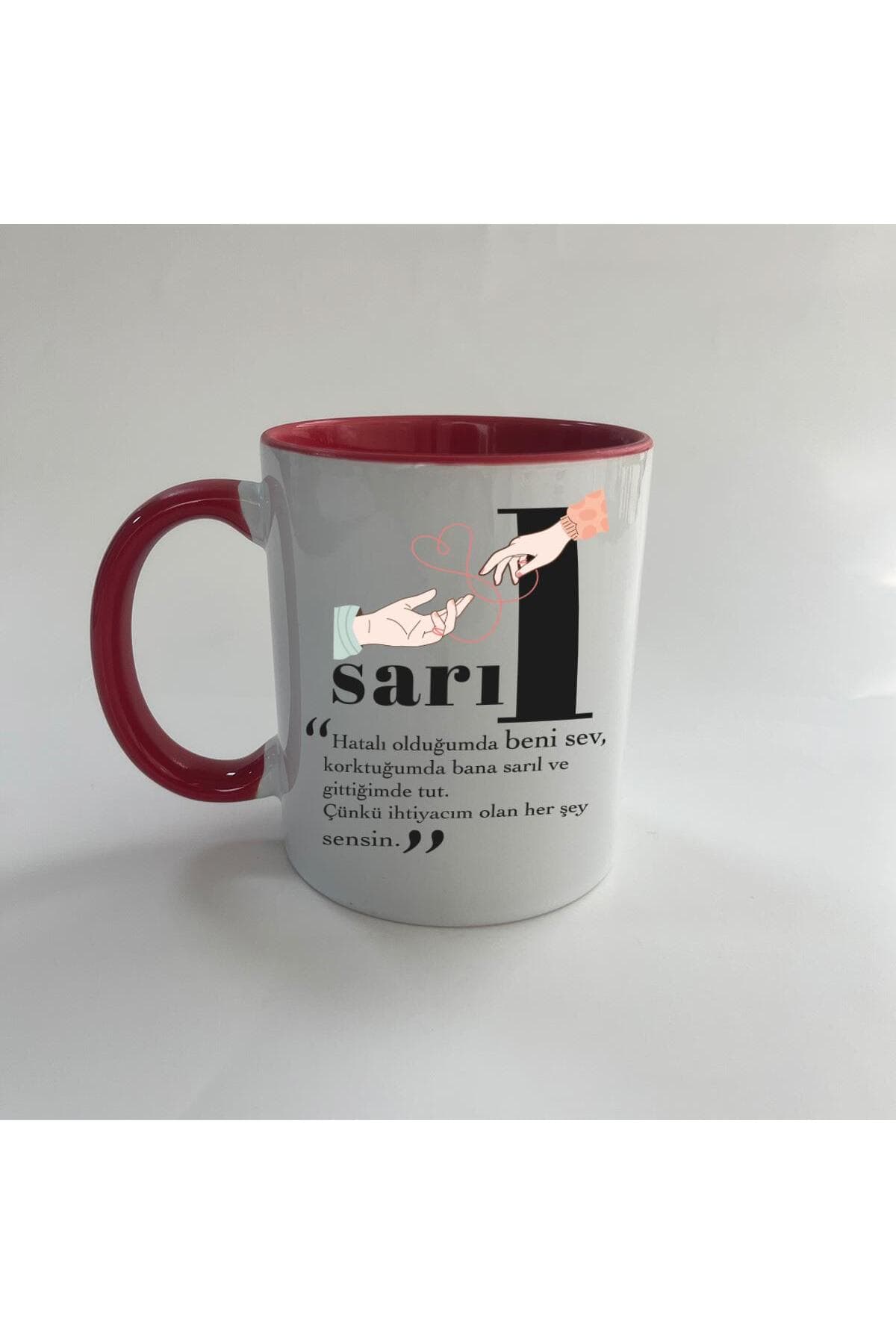 Sarıl Baskılı Kırmızı İçi ve Kulbu Renkli Mega Kupa Bardak Fincan Mug
