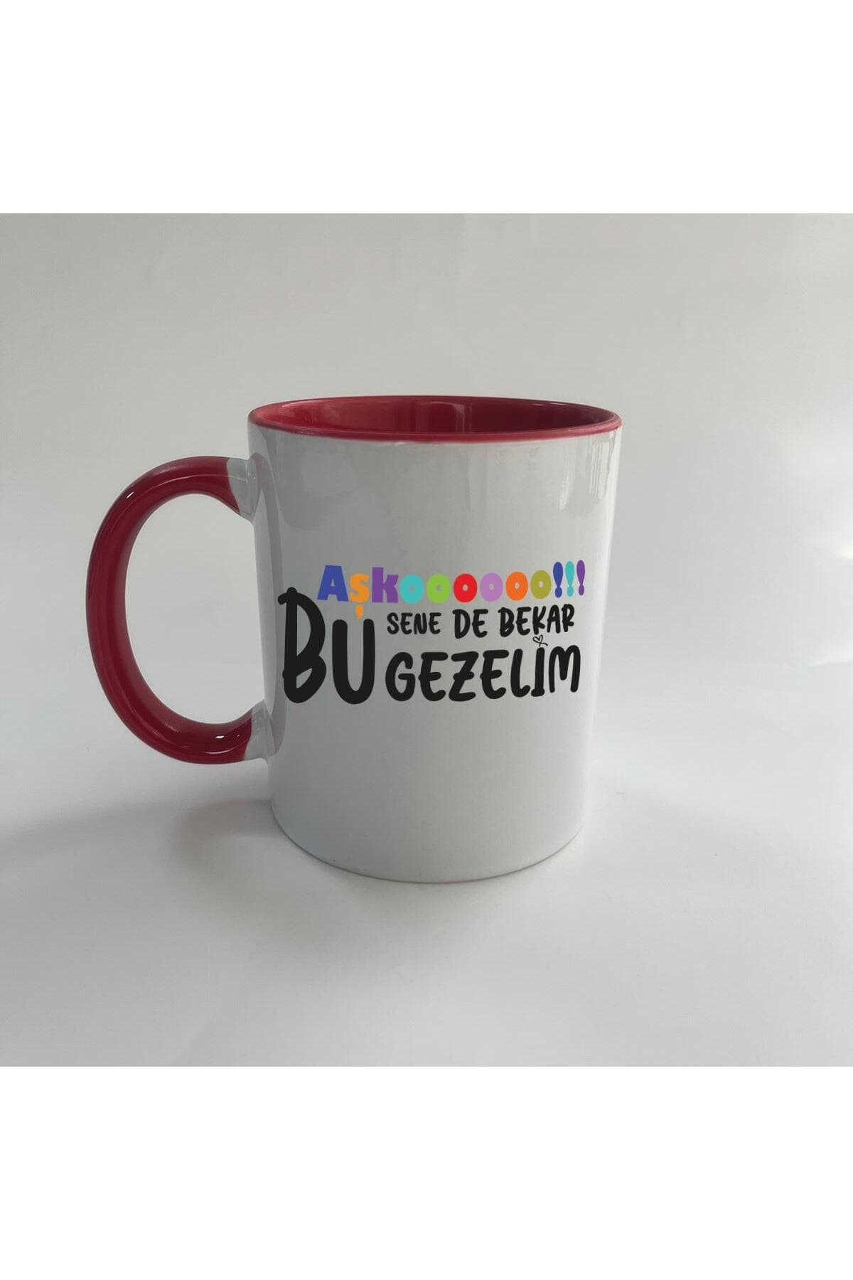 Aşkoooooo Baskılı Kırmızı İçi ve Kulbu Renkli Mega Kupa - Sevgiliye Hediye Bardak Fincan Mug