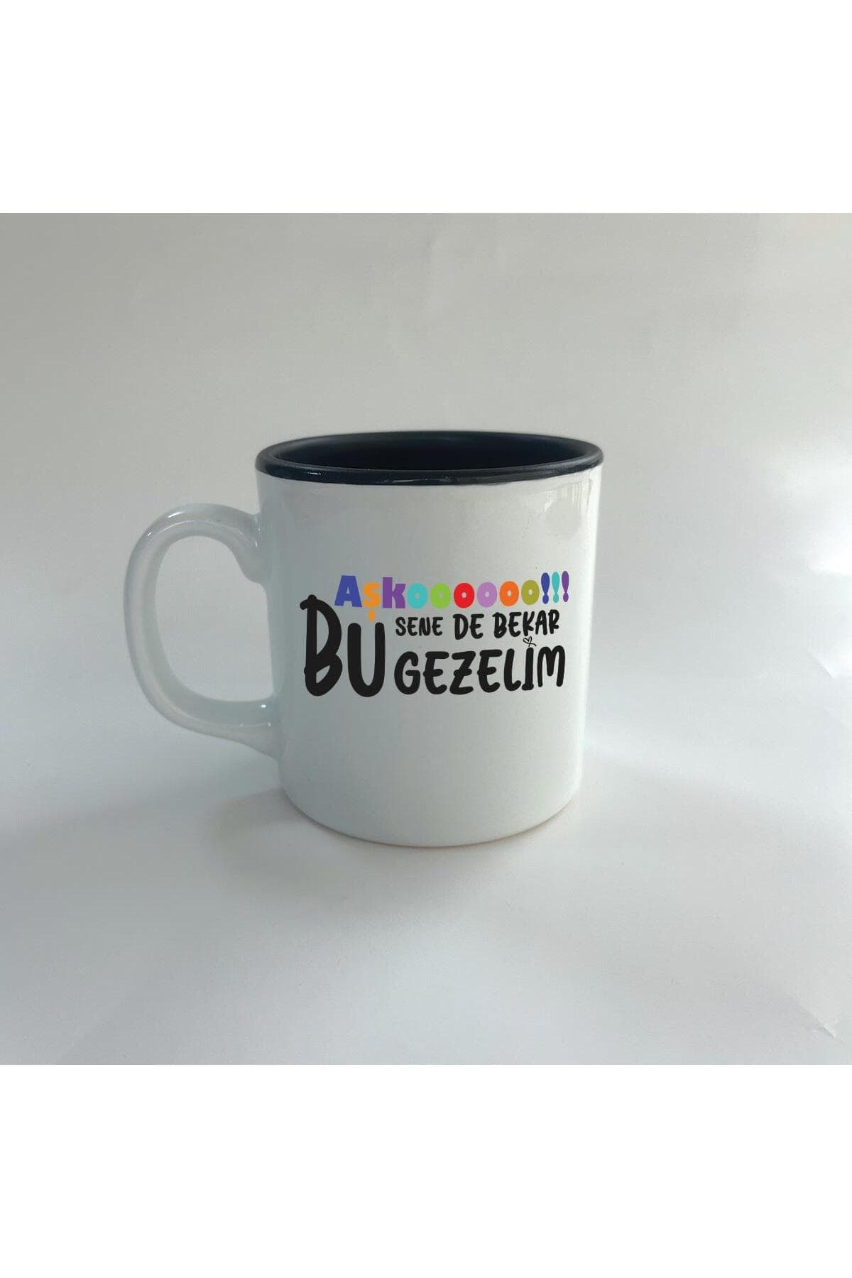 Aşkoooooo Baskılı Siyah İçi Renkli Multi Kupa - Sevgiliye Hediye Bardak Fincan Mug