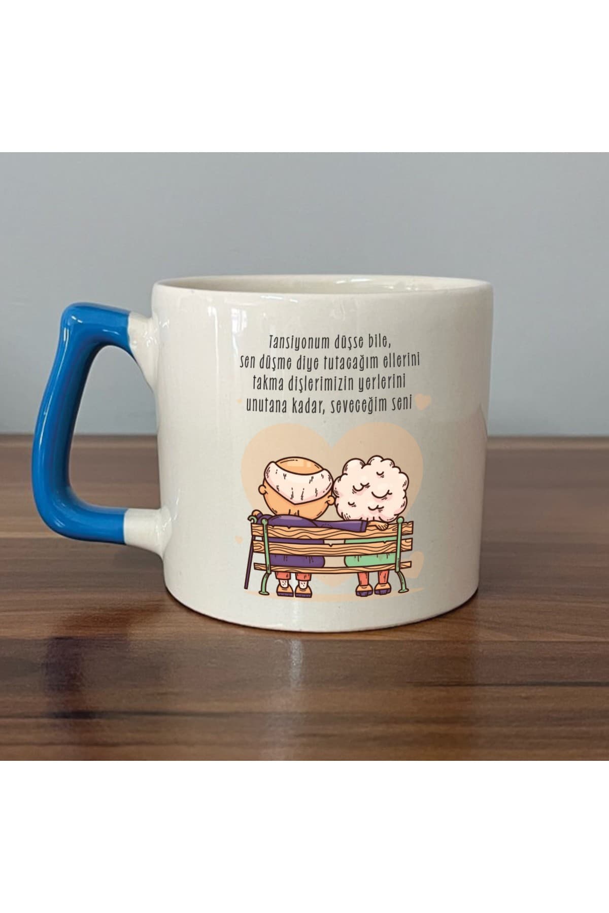 Tansiyonum Düşse Bile Baskılı Mavi Kulplu Prime Kupa Bardak Fincan Mug