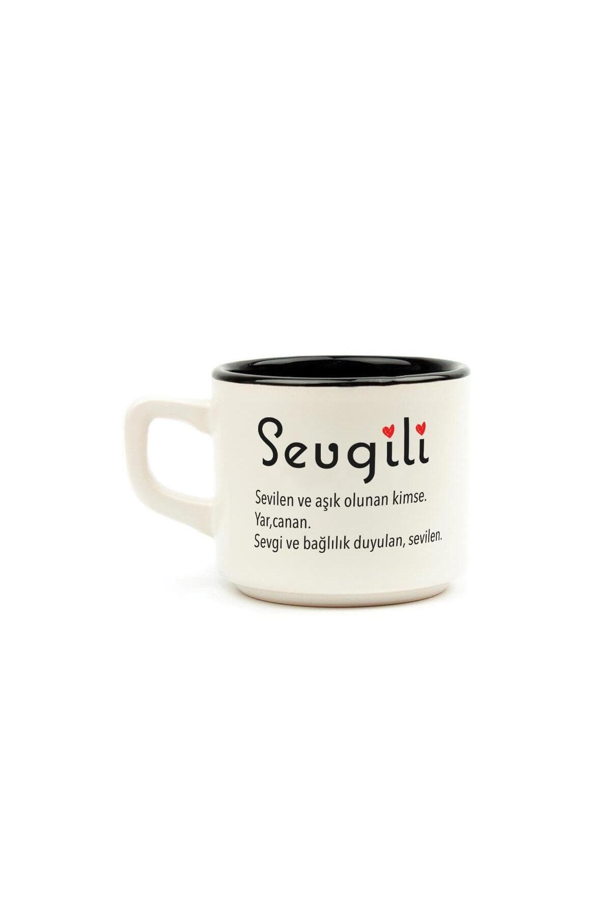 Sevgili Baskılı Siyah İçi Renkli Venüs Kupa - Sevgiliye Hediye Bardak Fincan Mug