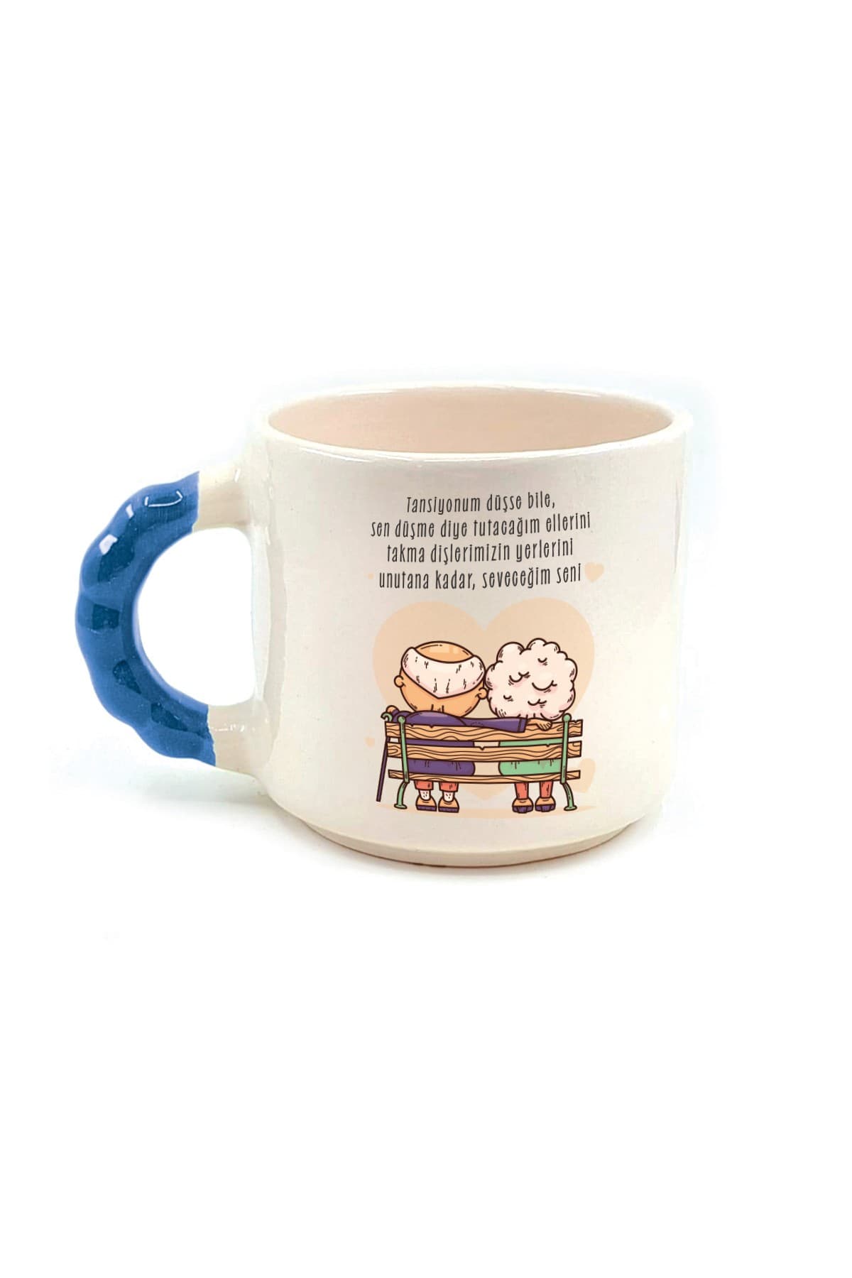Tansiyonum Düşse Bile Baskılı Mavi Kulplu Boncuk Kupa Bardak Fincan Mug