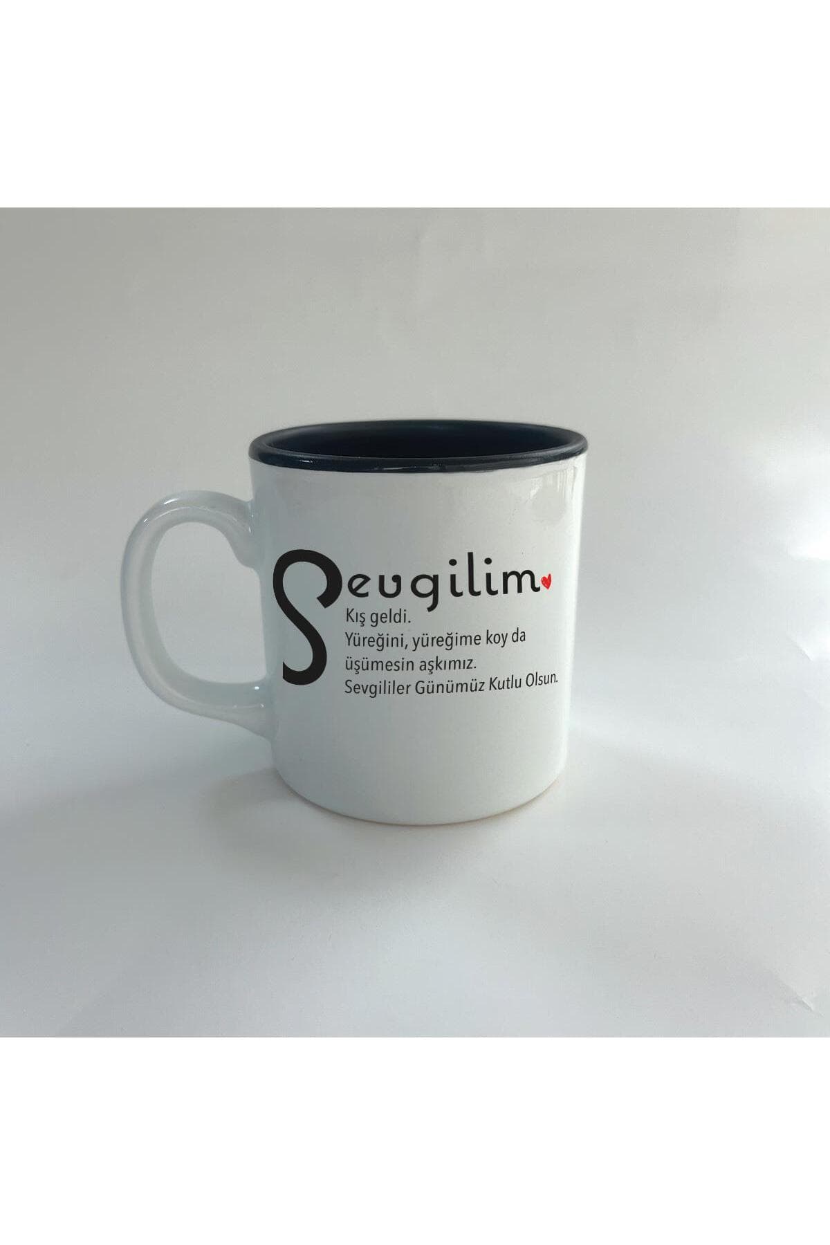Sevgilim Baskılı Siyah İçi Renkli Multi Kupa - Sevgiliye Hediye Bardak Fincan Mug