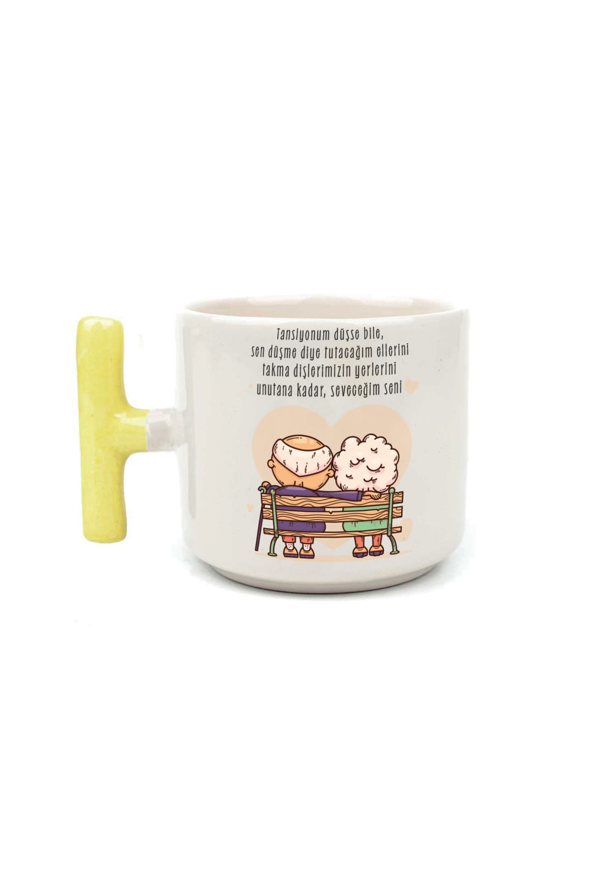 Tansiyonum Düşse Bile Baskılı Sarı Kulplu T Kupa Bardak Fincan Mug