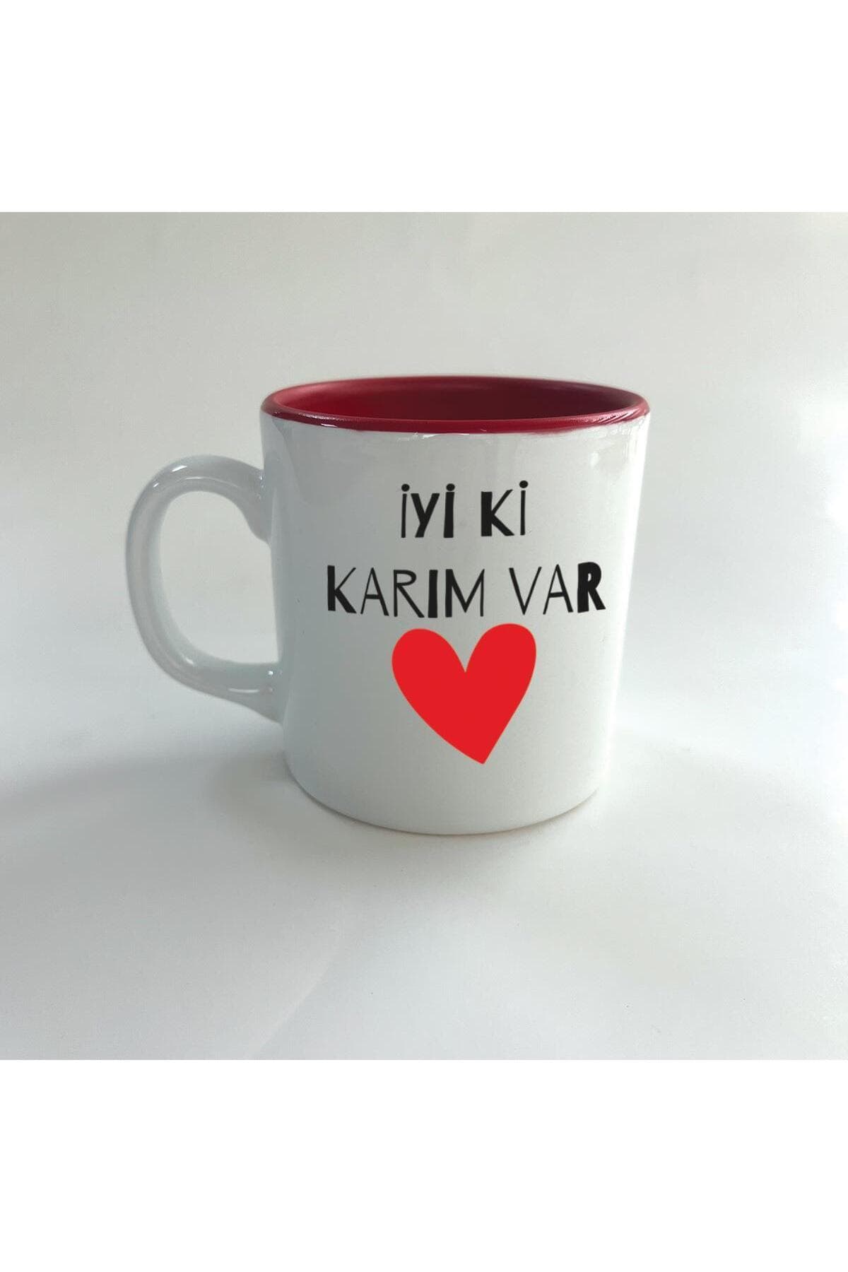 İyi Ki Karım Var Baskılı Kırmızı İçi Renkli Multi Kupa - Sevgililer Günü Hediyesi Bardak Fincan Mug