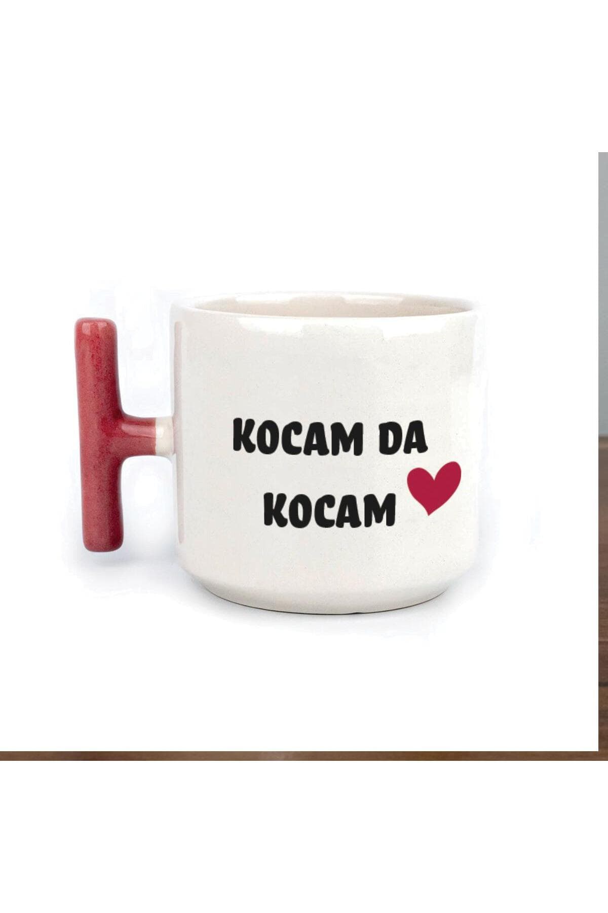 Kocam Da Kocam Baskılı Kırmızı Kulplu T Kupa - Sevgililer Günü Hediyesi Bardak Fincan Mug