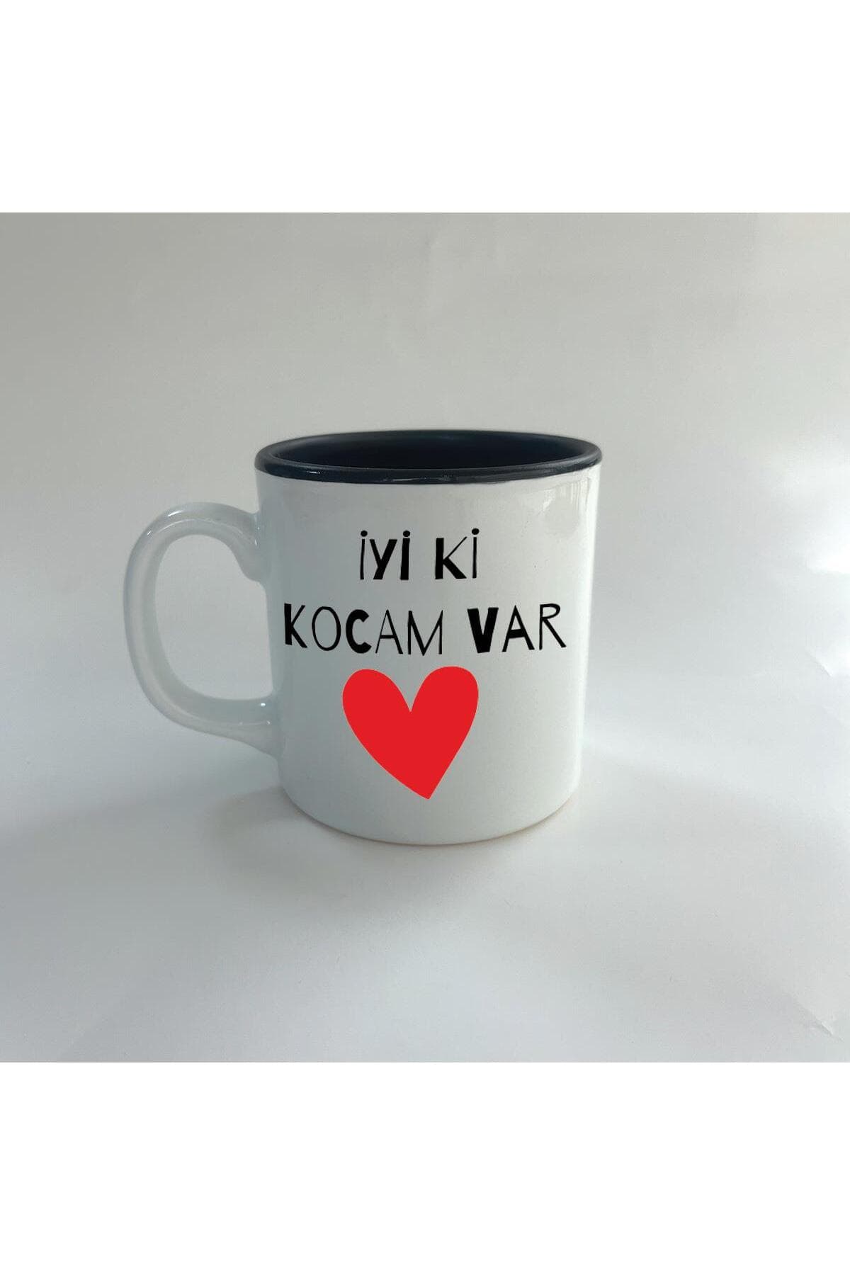 İyi Ki Kocam Var Baskılı Siyah İçi Renkli Multi Kupa - Sevgililer Günü Hediyesi Bardak Fincan Mug