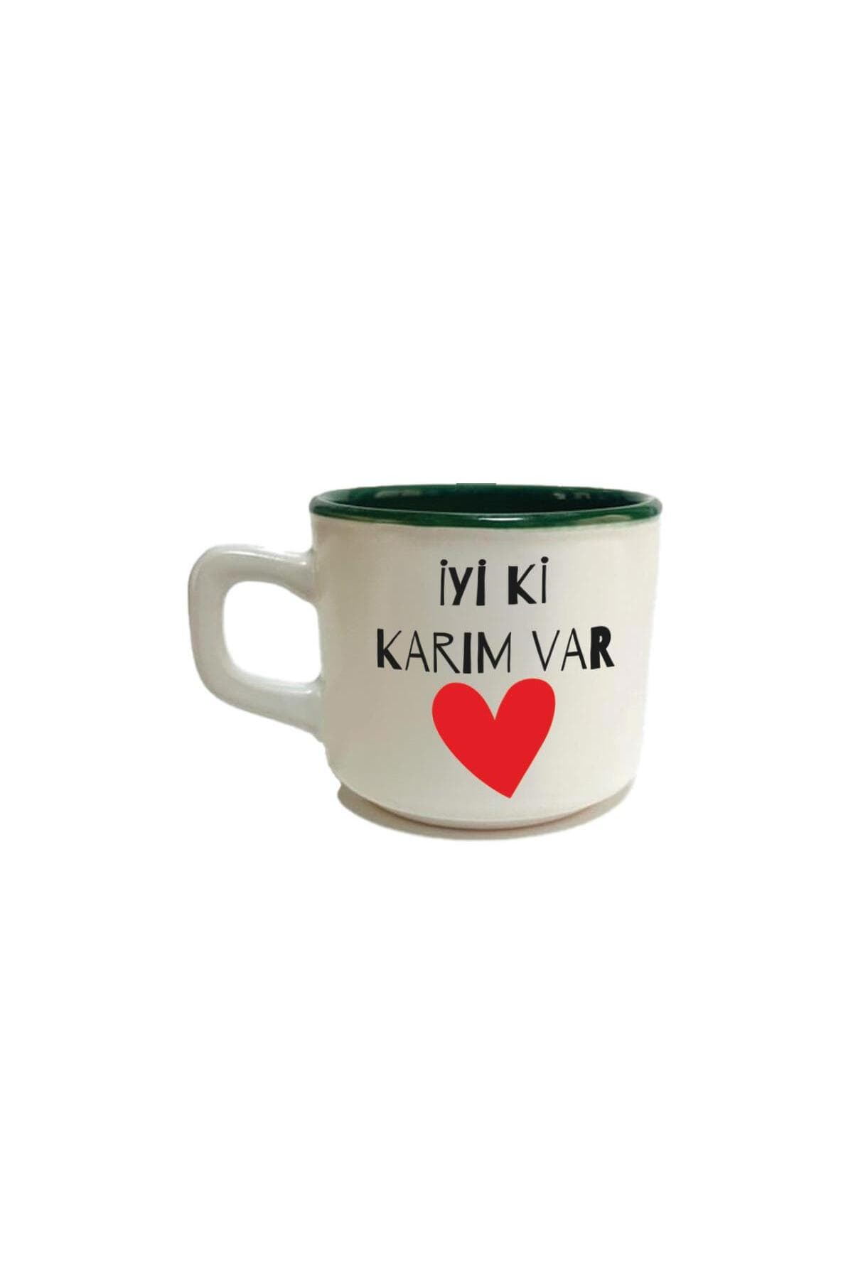 İyi Ki Karım Var Baskılı Yeşil İçi Renkli Venüs Kupa - Sevgililer Günü Hediyesi Bardak Fincan Mug