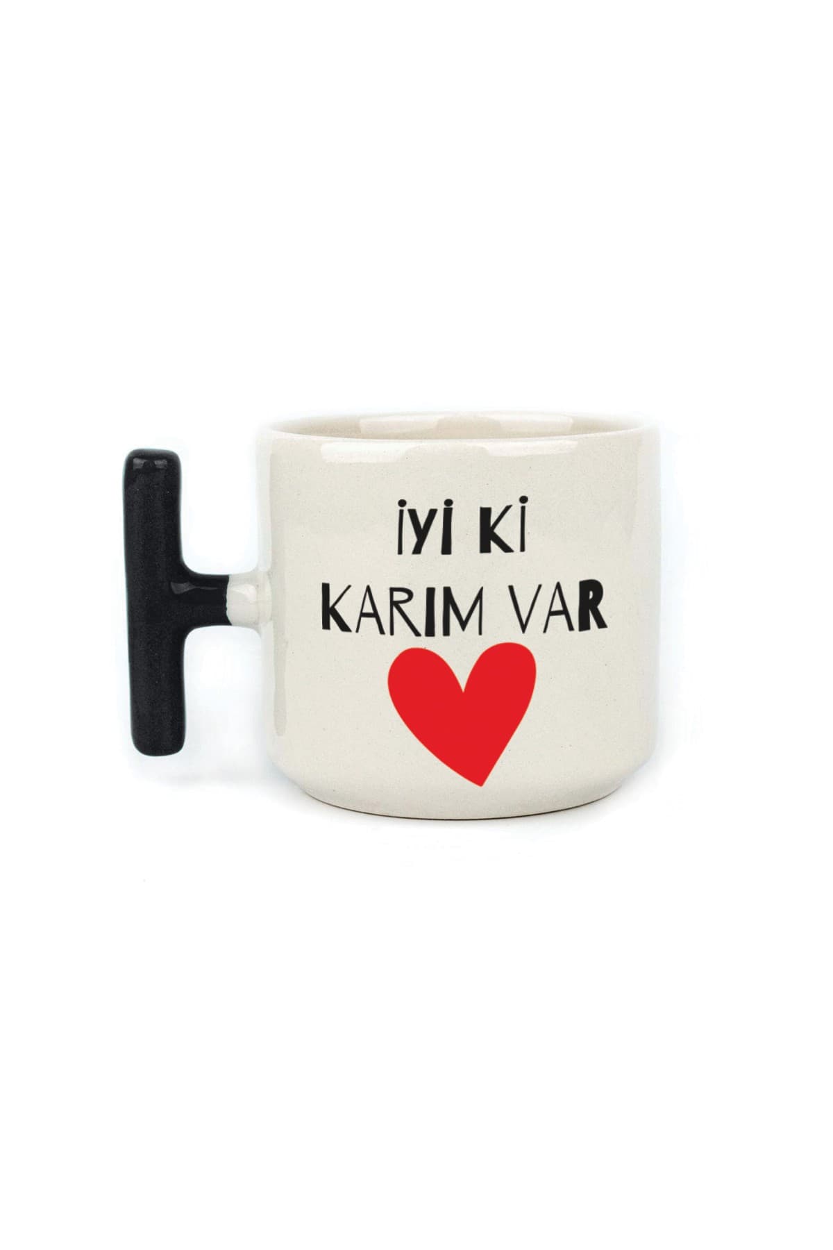 İyi Ki Kocam Var Baskılı Siyah Kulplu T Kupa - Sevgililer Günü Hediyesi Bardak Fincan Mug