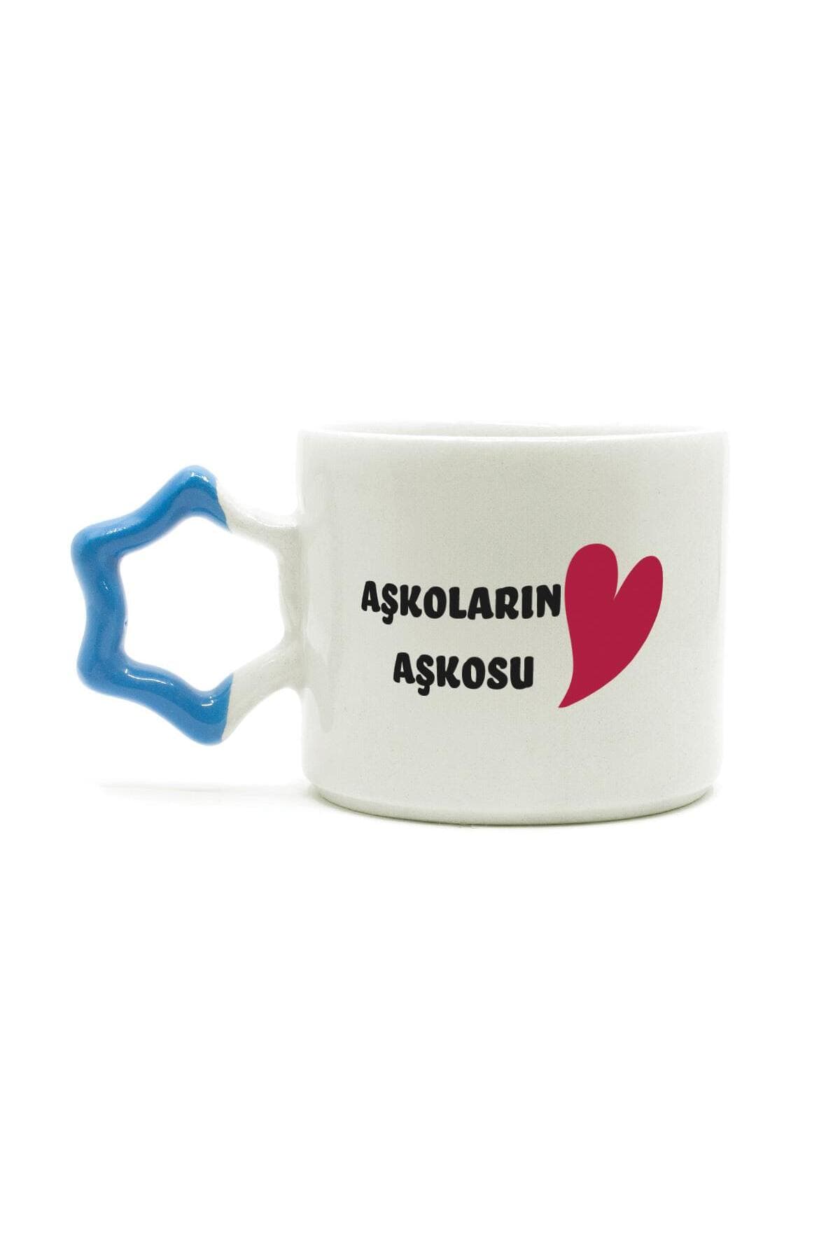 Aşkoların Aşkosu Baskılı Mavi Kulplu Yıldız Kupa - Sevgililer Günü Hediyesi Bardak Fincan Mug