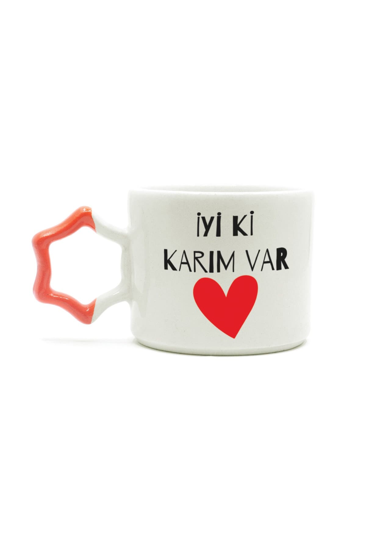 İyi Ki Karım Var Baskılı Turuncu Kulplu Yıldız Kupa - Sevgililer Günü Hediyesi Bardak Fincan Mug