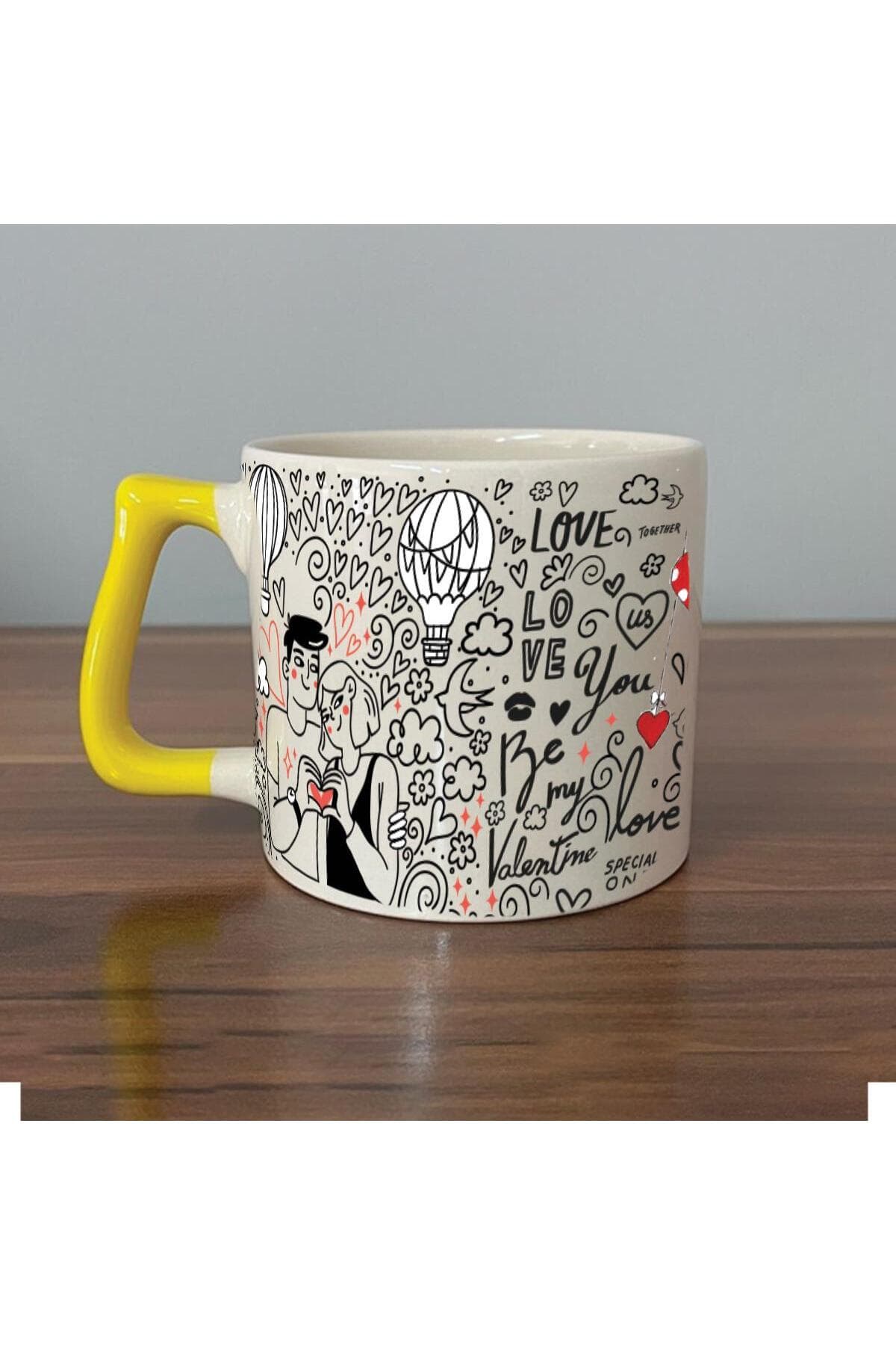 Aşk Temalı Baskılı Kulplu Prime Kupa - Sevgililer Günü Hediyesi Bardak Fincan Mug