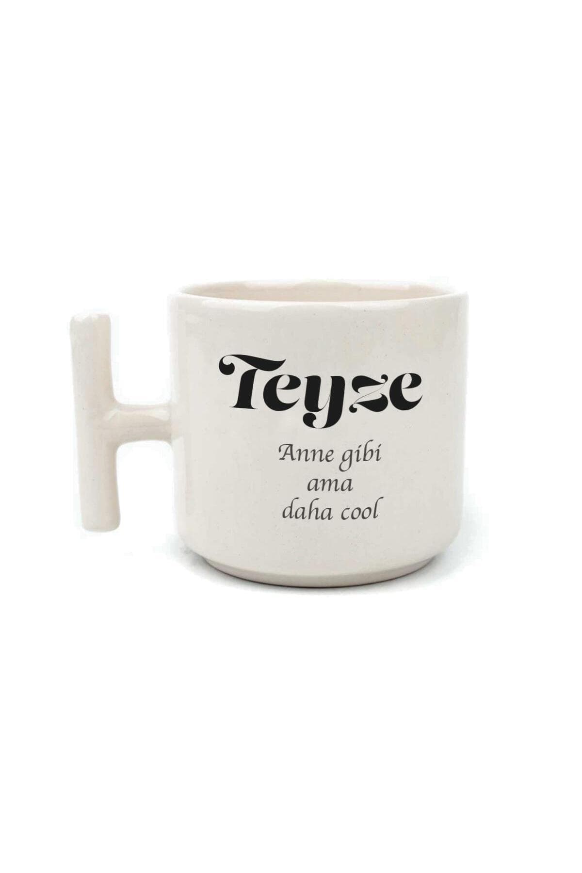 Teyze Baskılı Beyaz Kulplu T Kupa - Teyzeye Hediye Bardak Fincan Mug