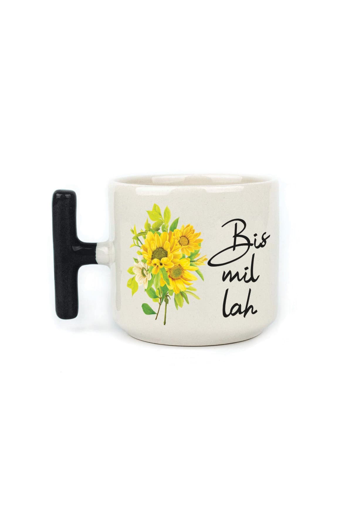 Bismillah Baskılı Siyah Kulplu T Kupa Bardak Fincan Mug Model 00041