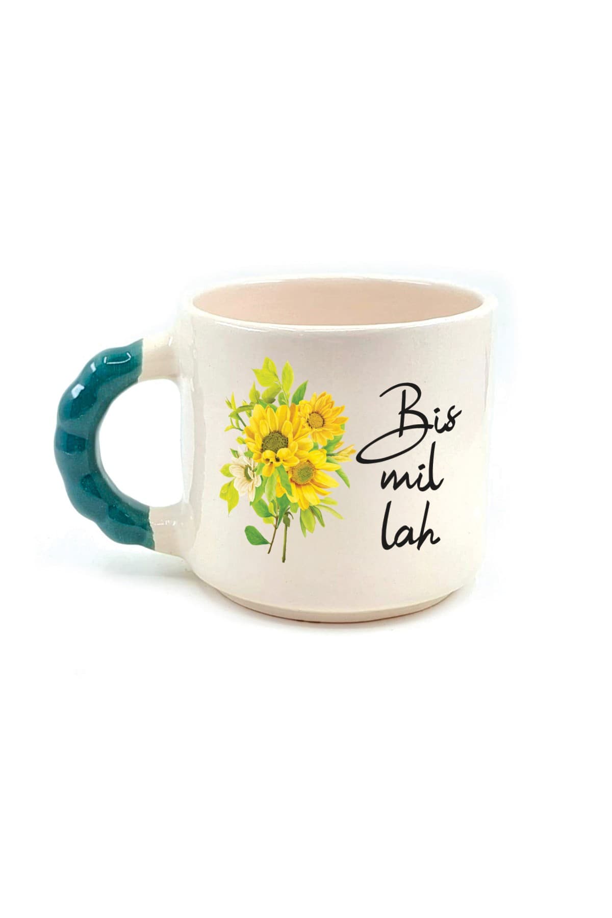 Bismillah Baskılı Yeşil Kulplu Boncuk Kupa Bardak Fincan Mug