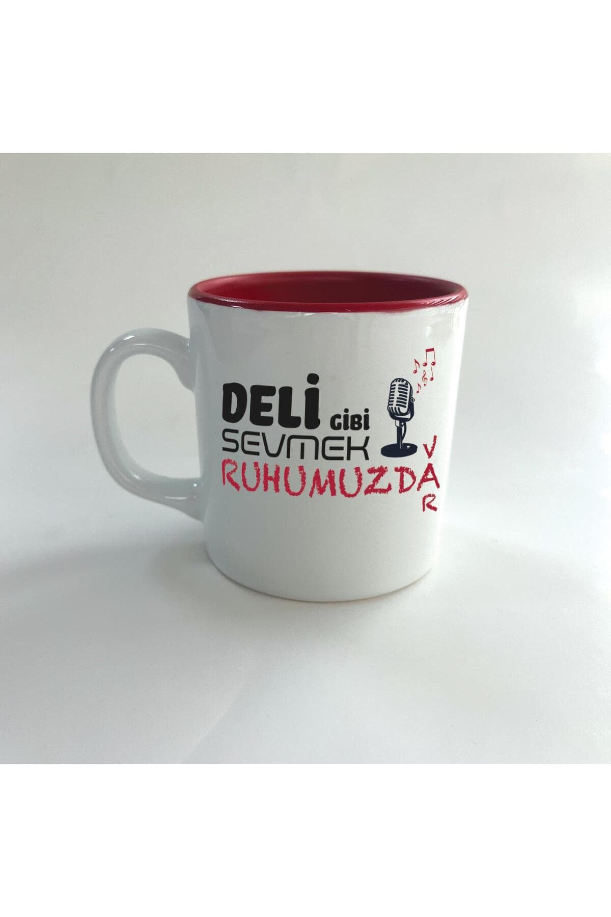 Deli Gibi Sevmek Ruhumuzda Var Baskılı Kırmızı İçi Renkli Multi Kupa Bardak Fincan Mug