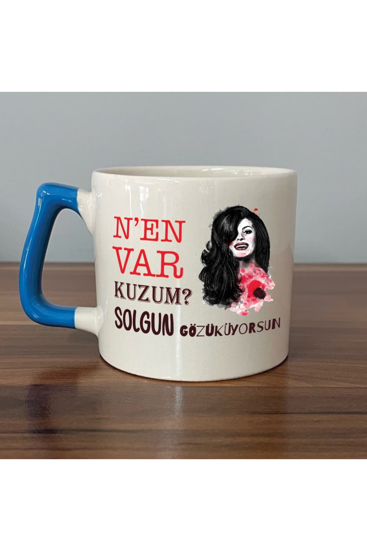 Nen Var Kuzum? Baskılı Mavi Kulplu Prime Kupa Bardak Fincan Mug