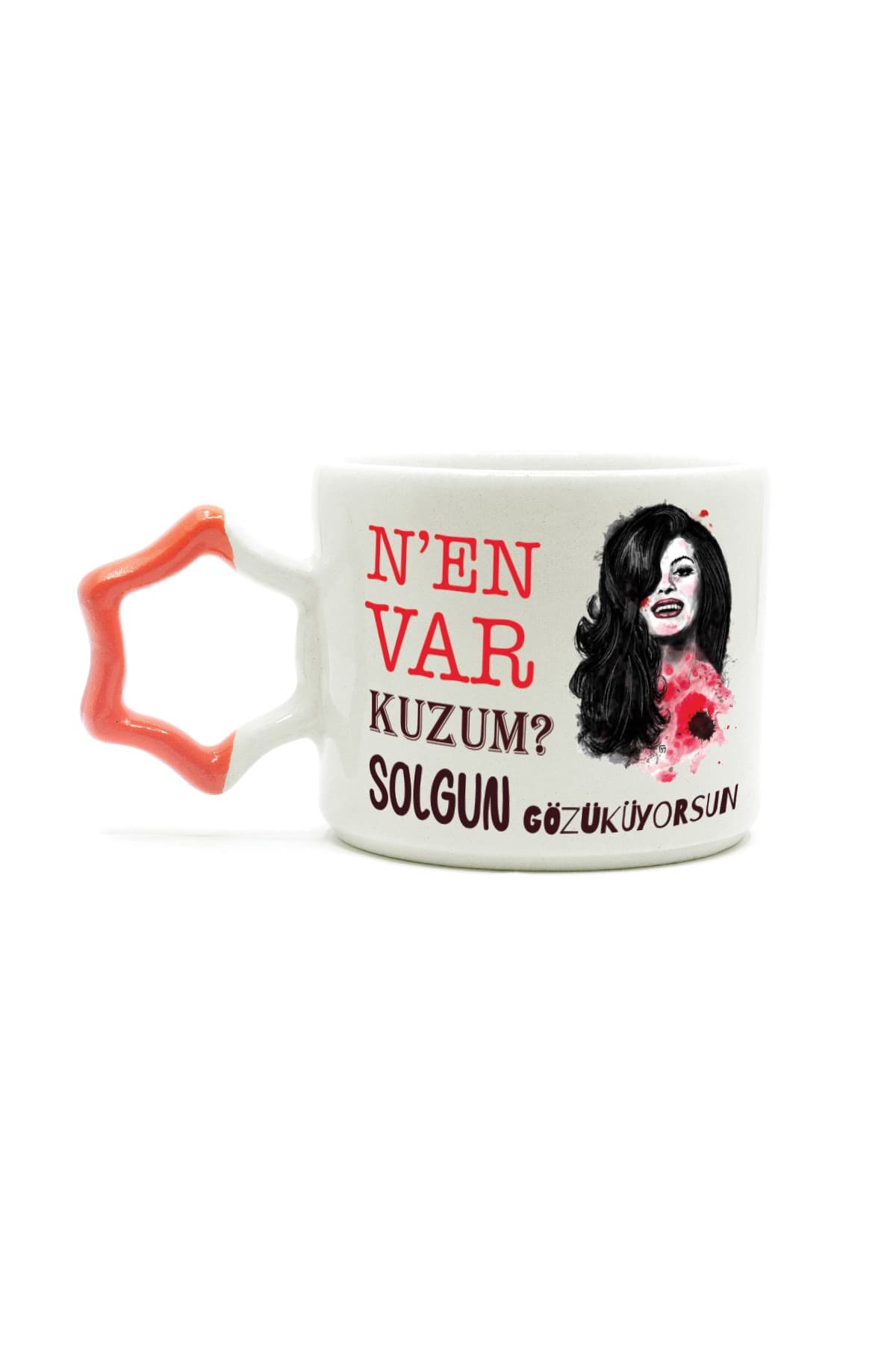 Nen Var Kuzum? Baskılı Turuncu Kulplu Yıldız Kupa Bardak Fincan Mug