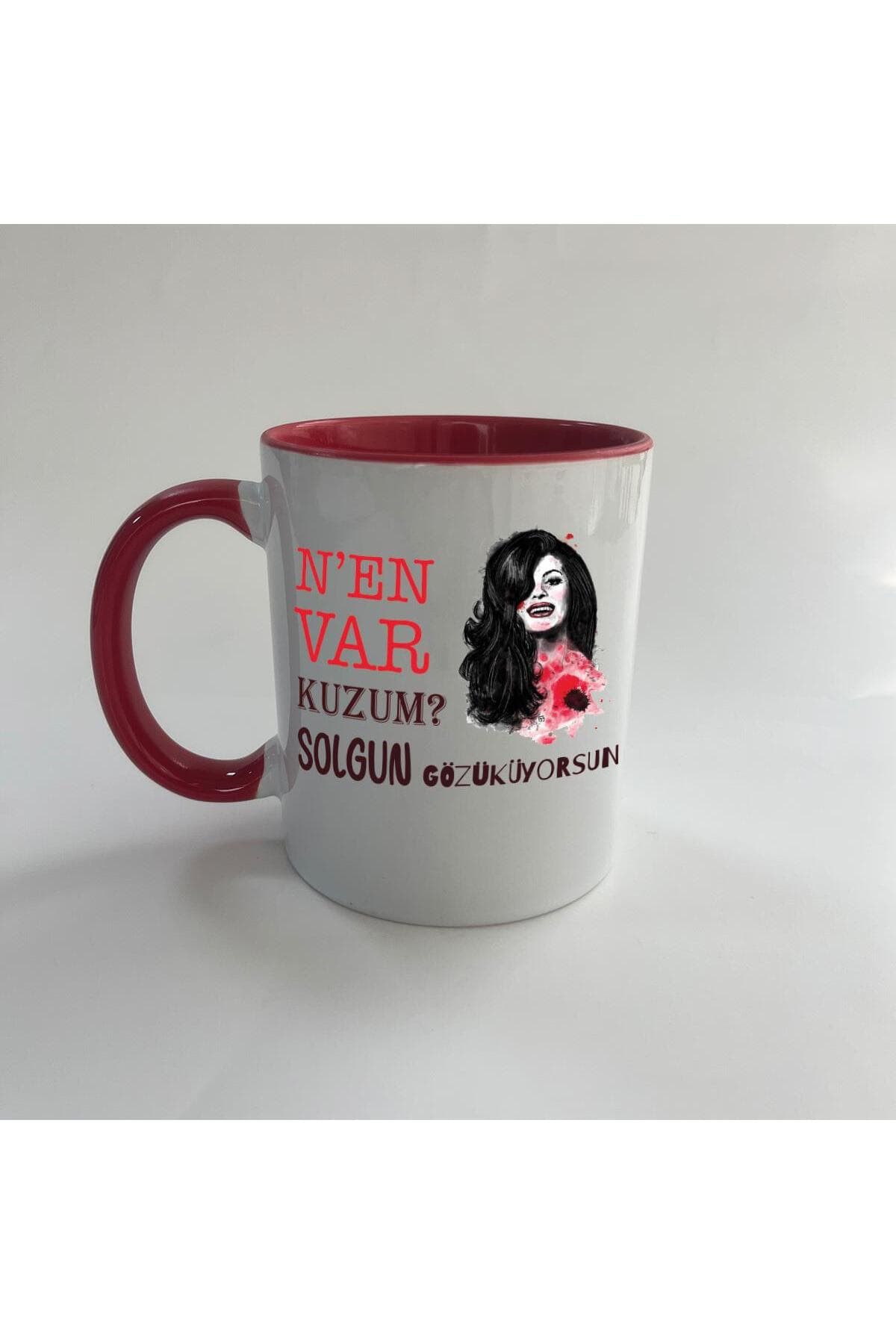 Nen Var Kuzum? Baskılı Kırmızı İçi ve Kulbu Renkli Mega Kupa Bardak Fincan Mug