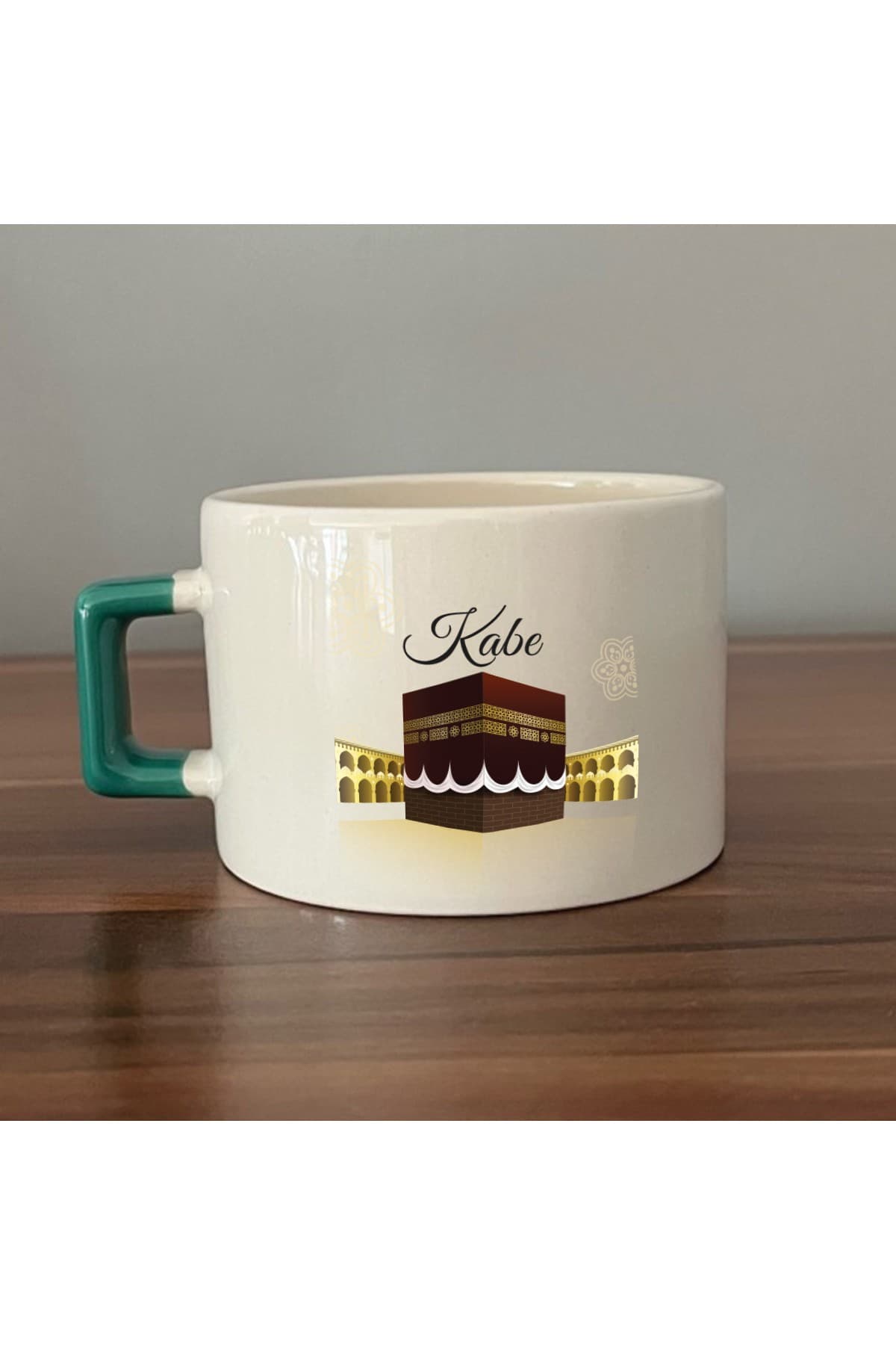 Kabe Baskılı Yeşil Kulplu Kare Kupa Bardak Fincan Mug
