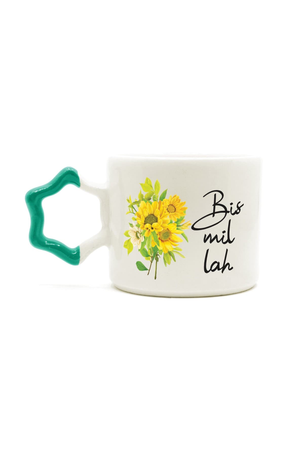 Bismillah Baskılı Yeşil Kulplu Yıldız Kupa Bardak Fincan Mug