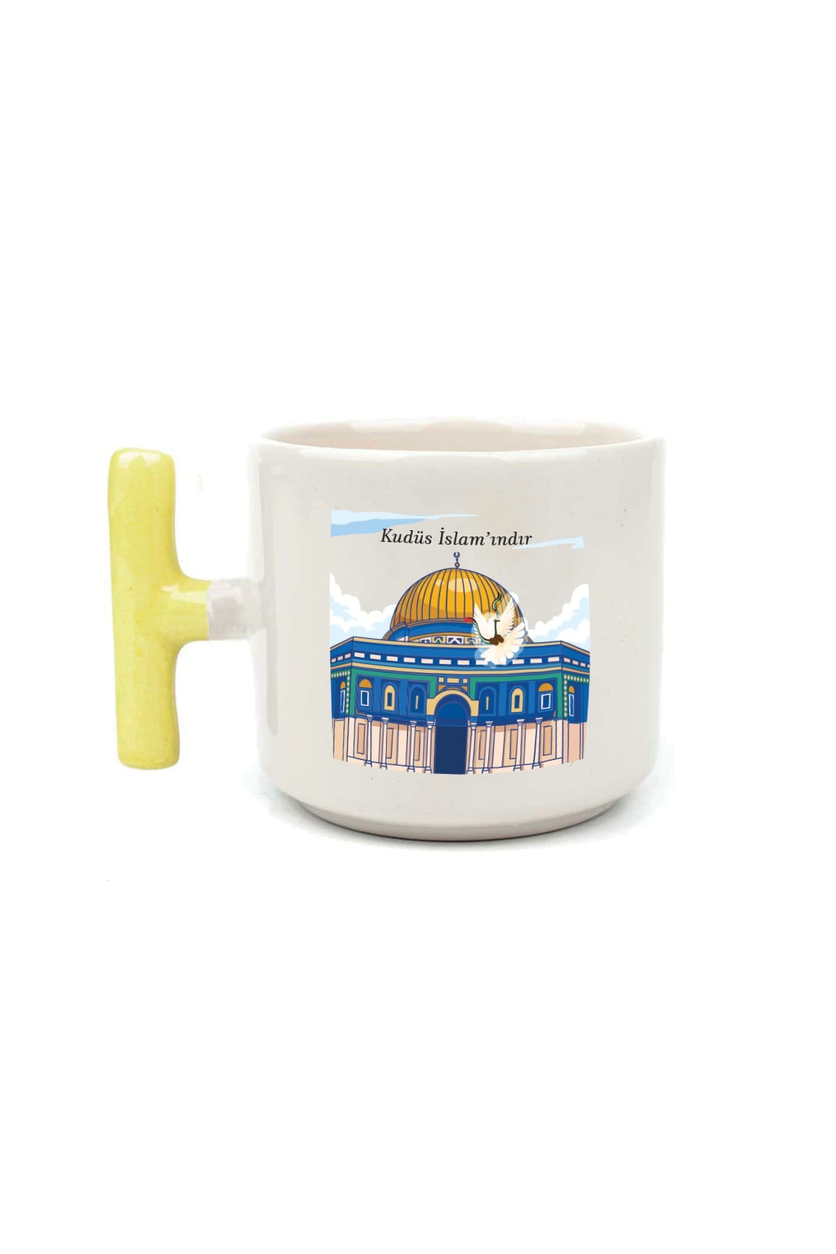 Kudüs İslam'ındır Baskılı Sarı Kulplu T Kupa Bardak Fincan Mug