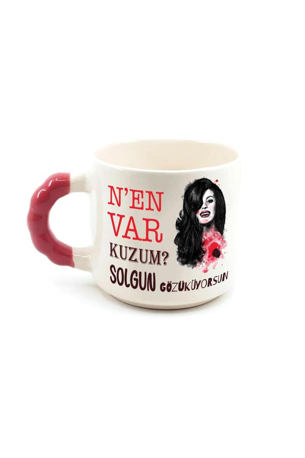 Nen Var Kuzum? Baskılı Kırmızı Kulplu Boncuk Kupa Bardak Fincan Mug