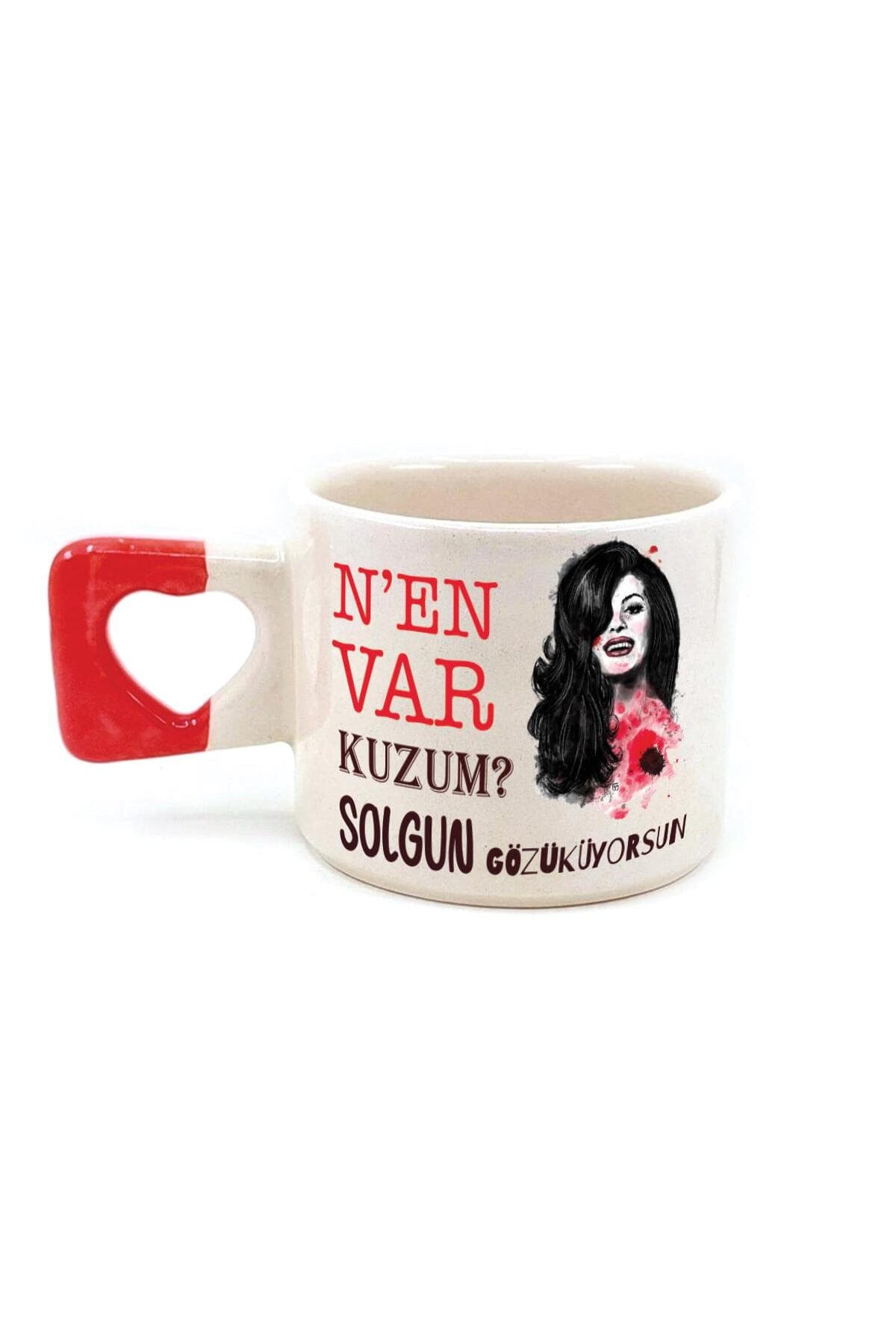 Nen Var Kuzum? Baskılı Kırmızı Kulplu Kalp Kupa Bardak Fincan Mug
