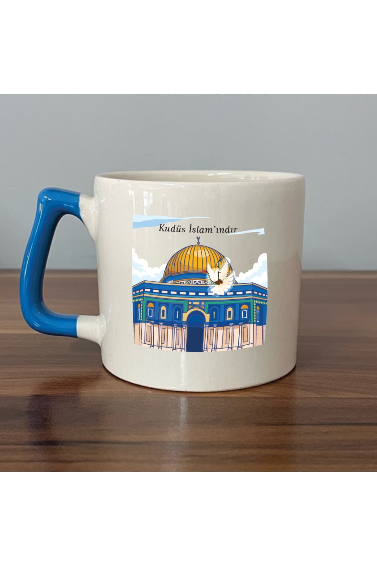 Kudüs İslam'ındır Baskılı Mavi Kulplu Prime Kupa Bardak Fincan Mug