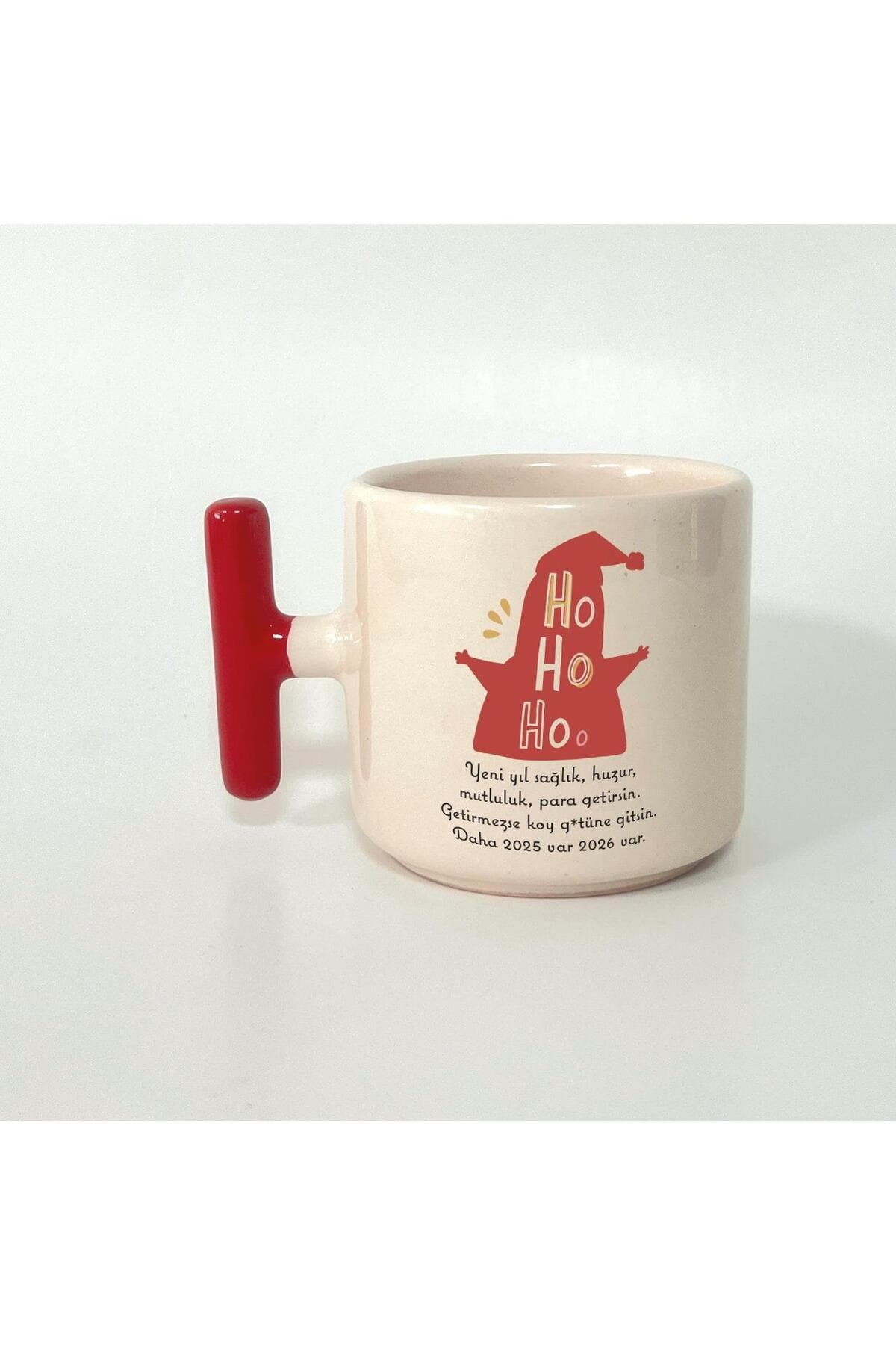Getirmezse Koy G.tüne Gitsin Baskılı Kırmızı Kulplu T Kupa - Yılbaşı Hediyesi Bardak Fincan Mug