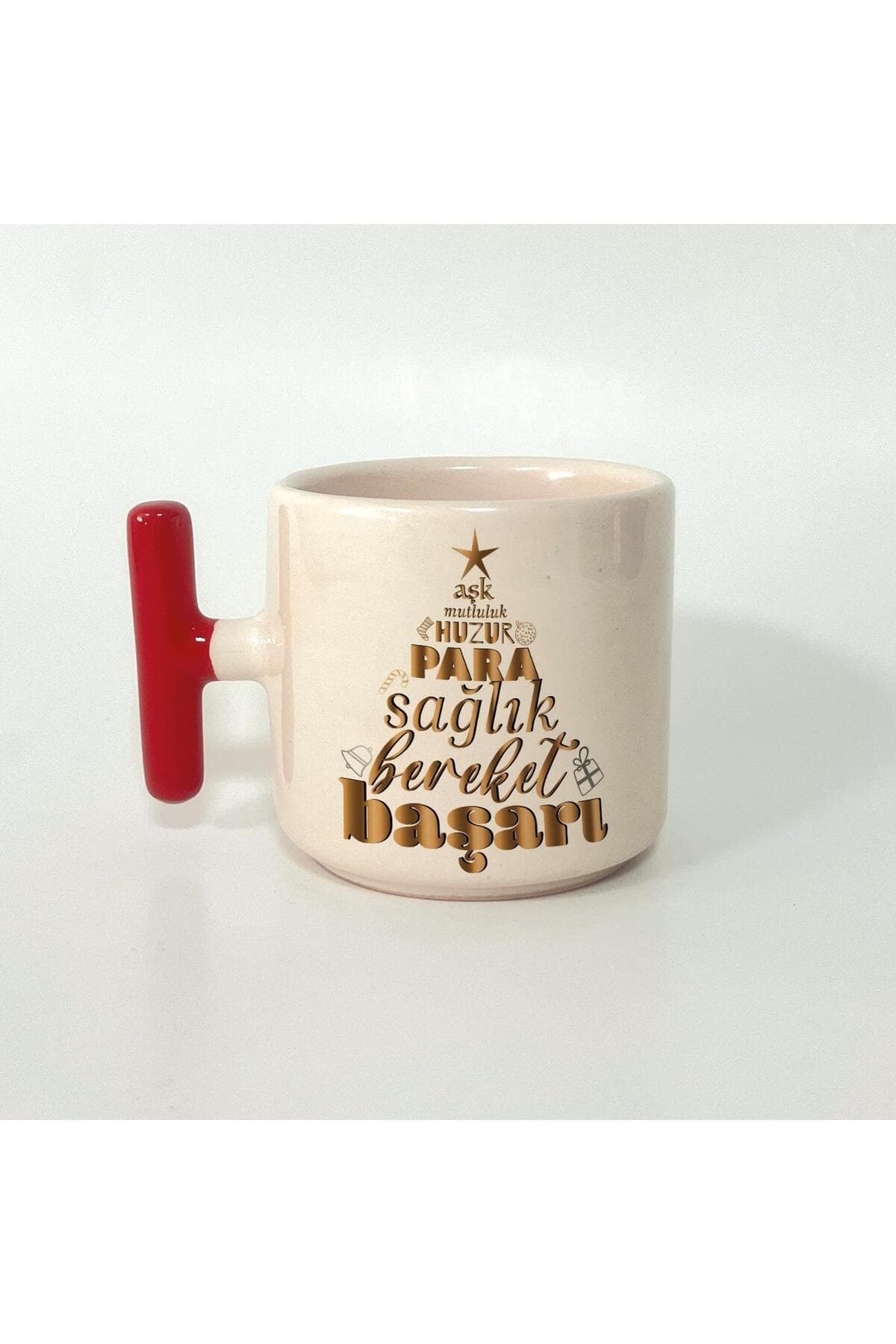 Dilek Ağacım Baskılı Kırmızı Kulplu T Kupa - Yılbaşı Hediyesi Bardak Fincan Mug