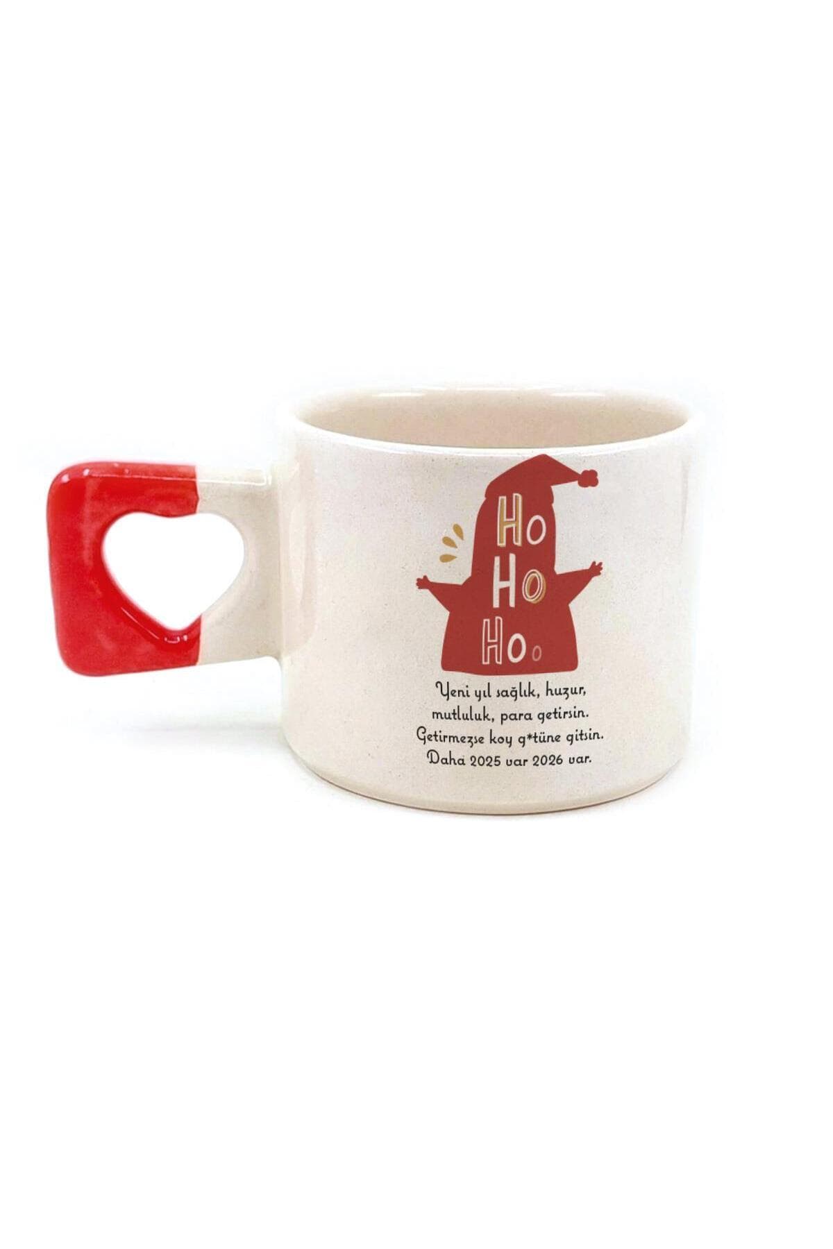 Getirmezse Koy G.tüne Gitsin Baskılı Kırmızı Kulplu Kalp Kupa - Yılbaşı Hediyesi Bardak Fincan Mug