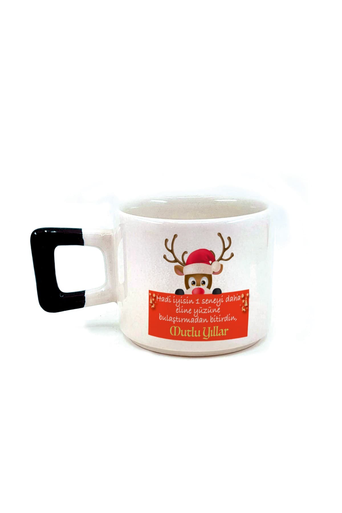 Hadi İyisin 1 Seneyi Daha Baskılı Siyah Kulplu Kare Kupa - Yılbaşı Hediyesi Bardak Fincan Mug