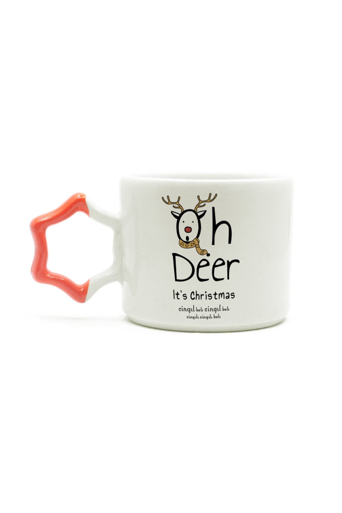 Cingıl Bels Baskılı Turuncu Kulplu Yıldız Kupa - Yılbaşı Hediyesi Bardak Fincan Mug