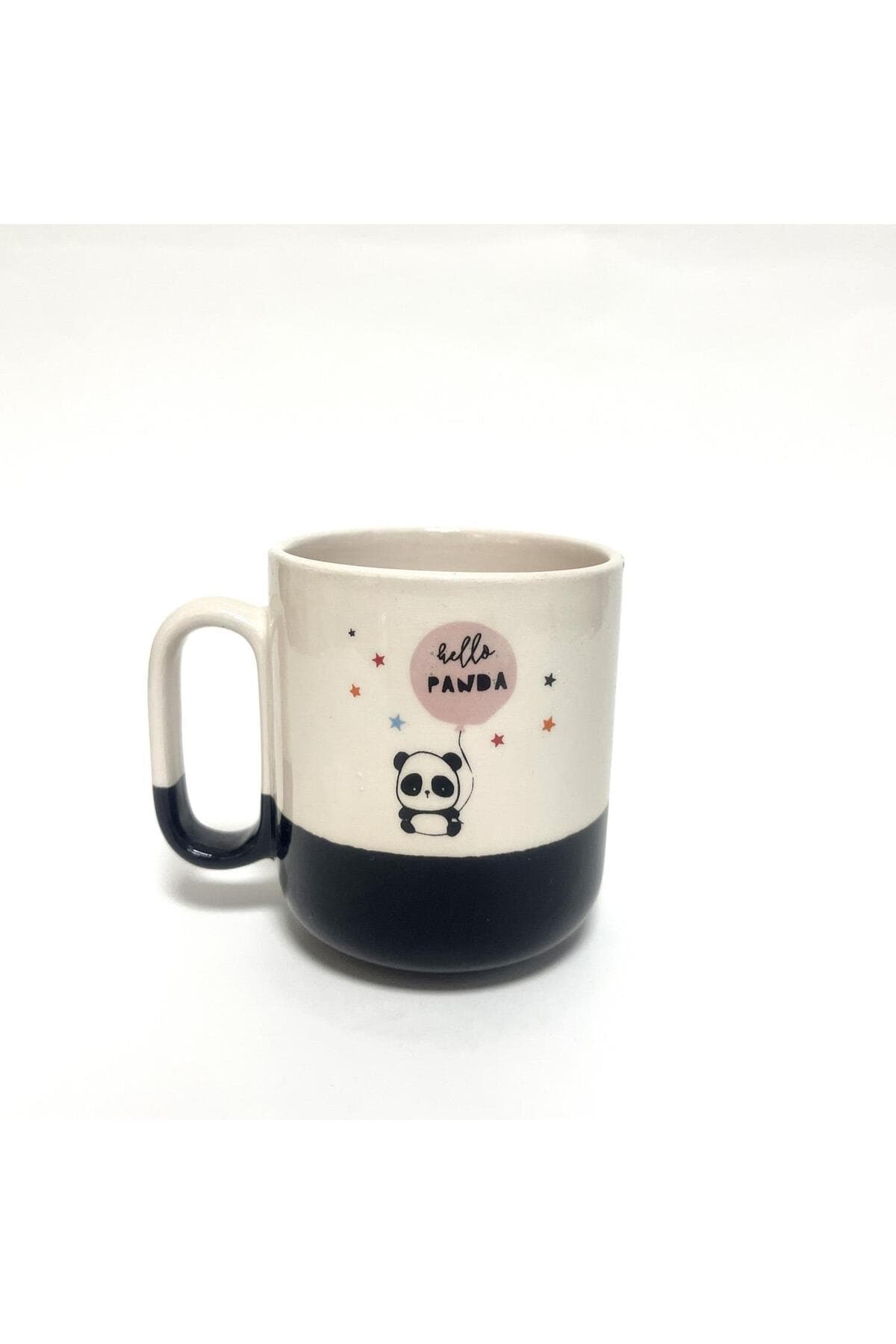 Hello Panda Çift Baskılı Siyah Alt Yarısı Renkli Arya Kupa Bardak Fincan Mug