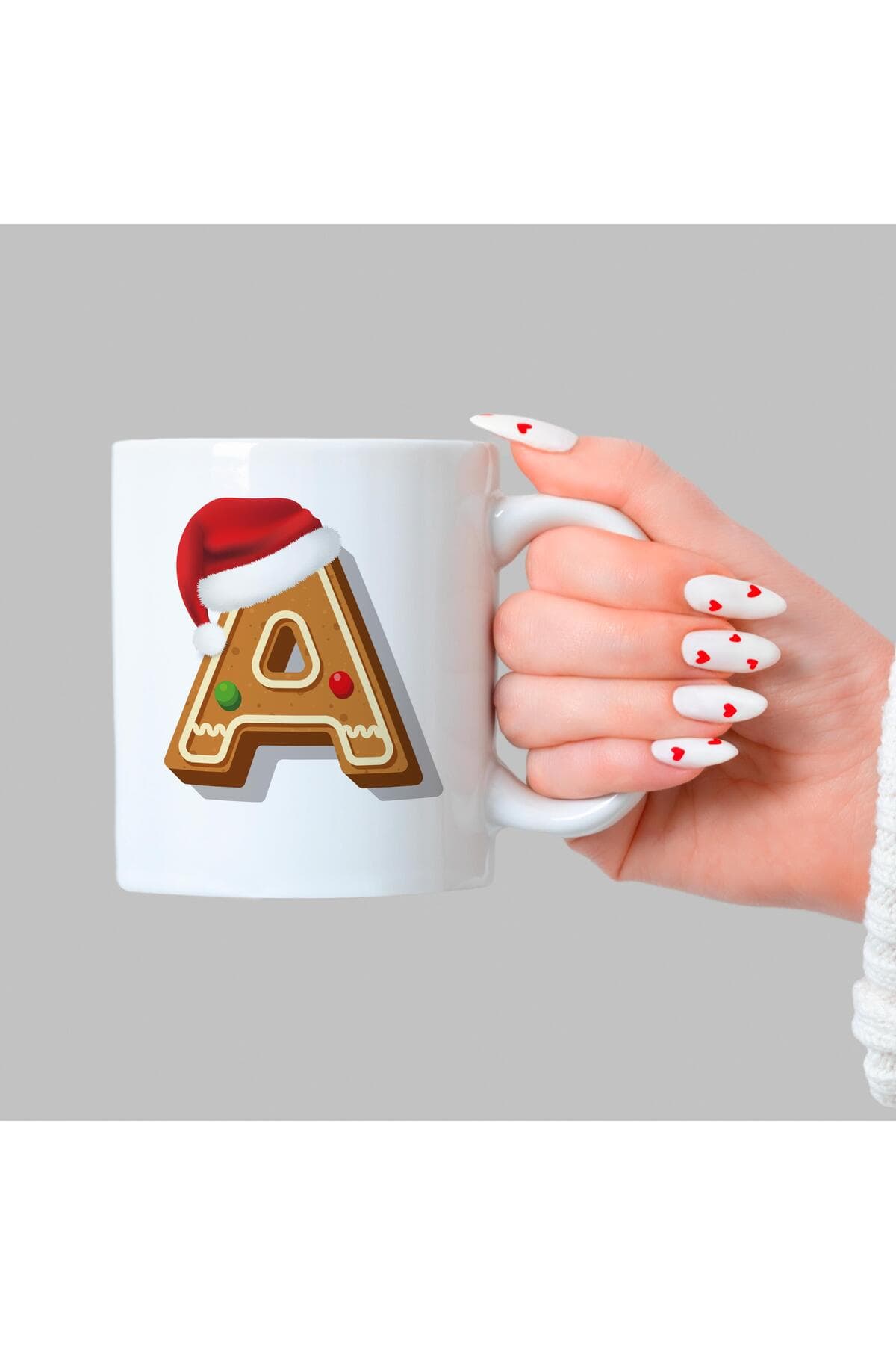 Kurabiye A Harfi Baskılı Beyaz Kupa - Yılbaşı Hediyesi Bardak Fincan Mug
