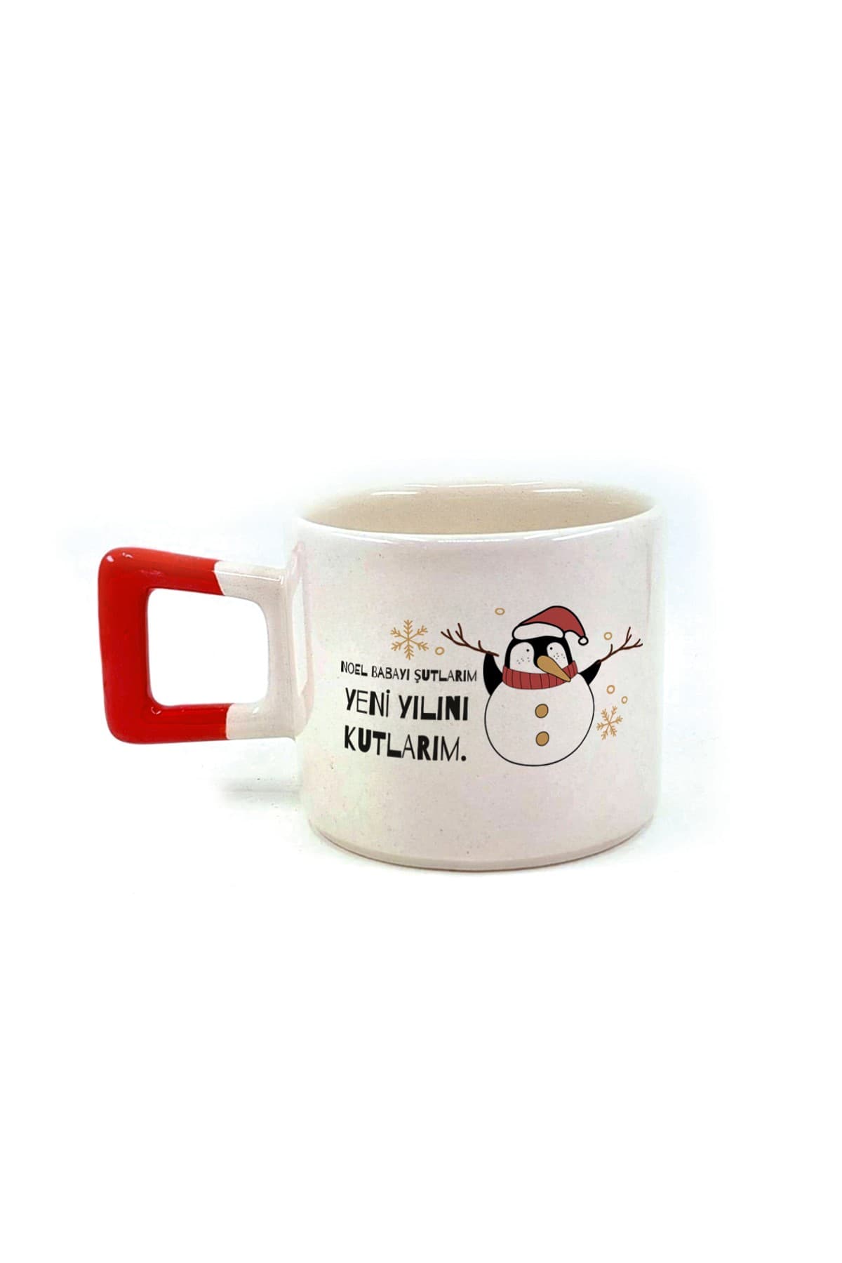 Noel Babayı Şutlarım Baskılı Kırmızı Kulplu Kare Kupa - Yılbaşı Hediyesi Bardak Fincan Mug