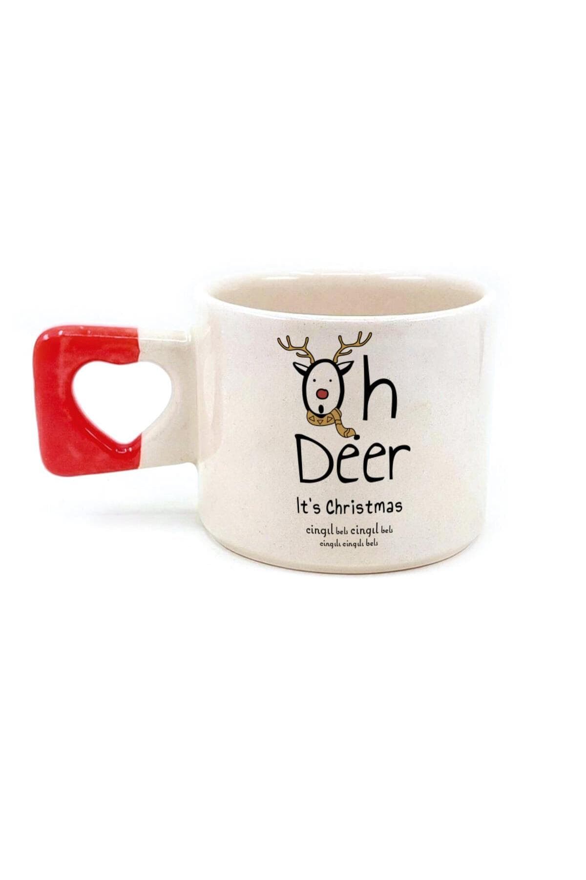 Cingıl Bels Baskılı Kulplu Kalp Kupa - Yılbaşı Hediyesi Bardak Fincan Mug