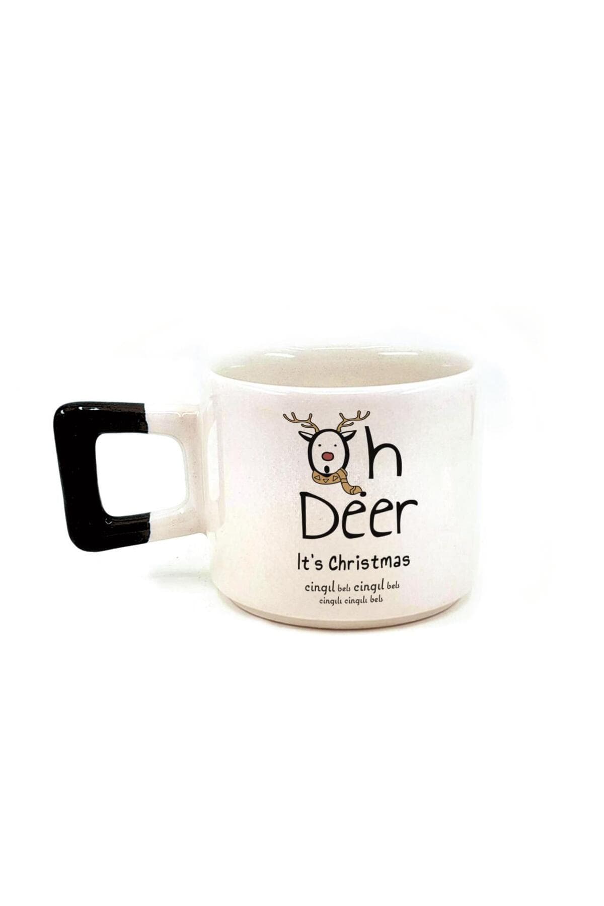 Cingıl Bels Baskılı Siyah Kulplu Kare Kupa - Yılbaşı Hediyesi Bardak Fincan Mug