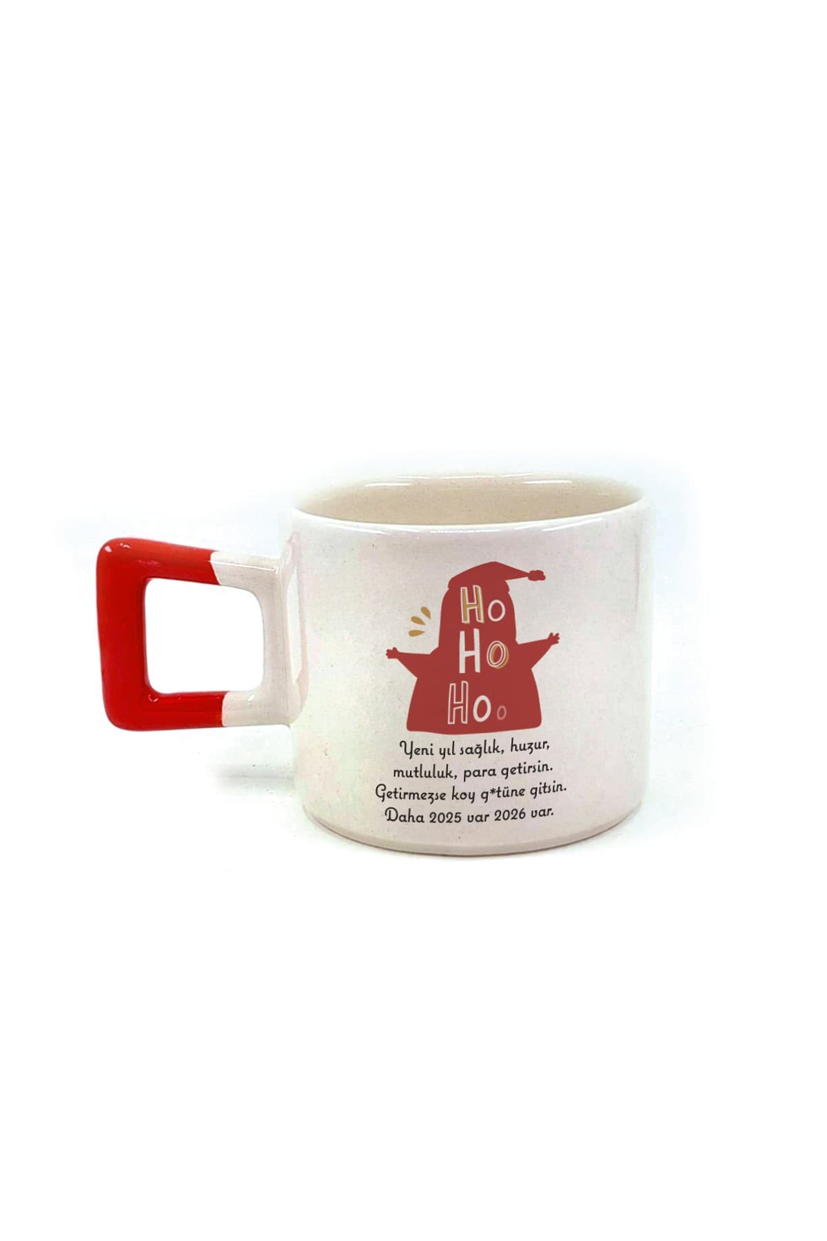 Getirmezse Koy G.tüne Gitsin Baskılı Kırmızı Kulplu Kare Kupa - Yılbaşı Hediyesi Bardak Fincan Mug