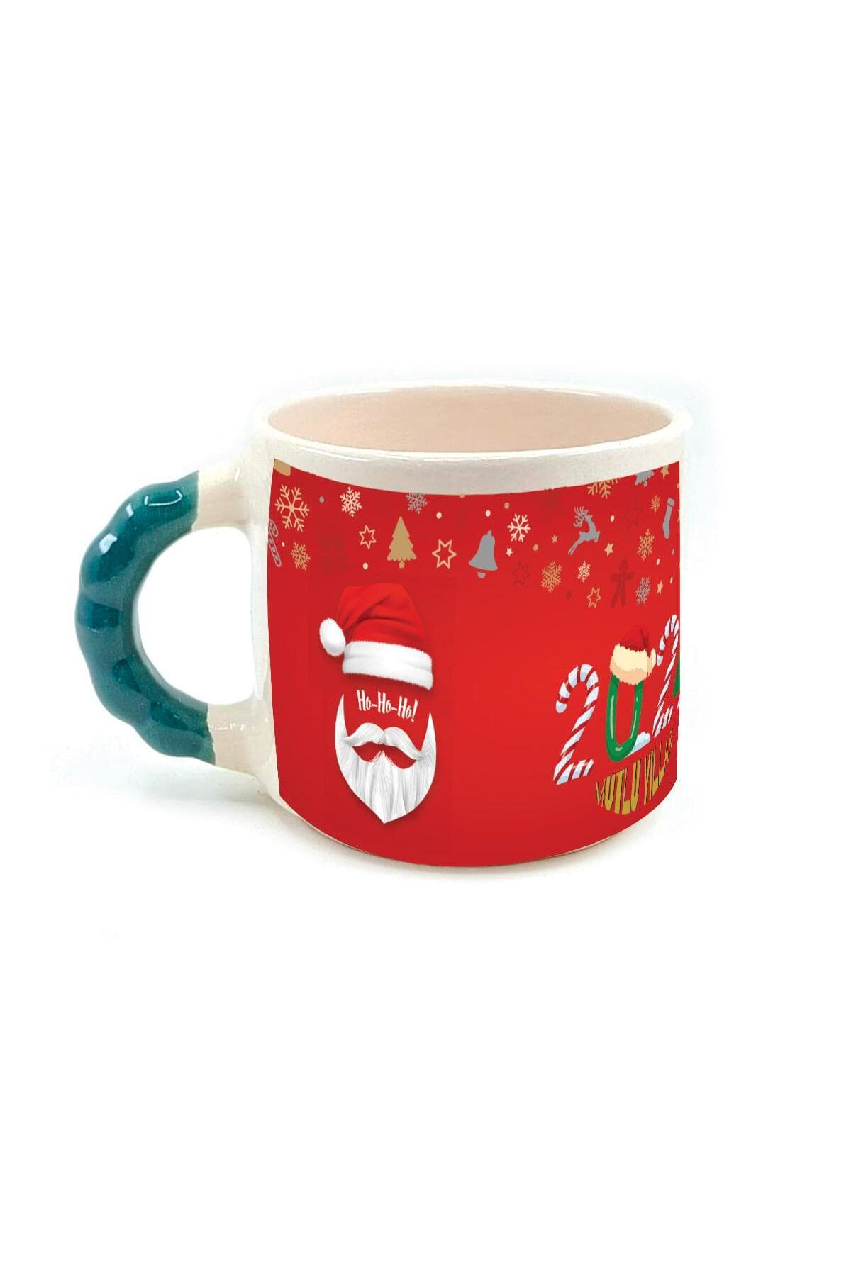 2024 Noel Baba Tam Tur Baskılı Kulplu Boncuk Kupa - Babaya Hediye Bardak Fincan Mug