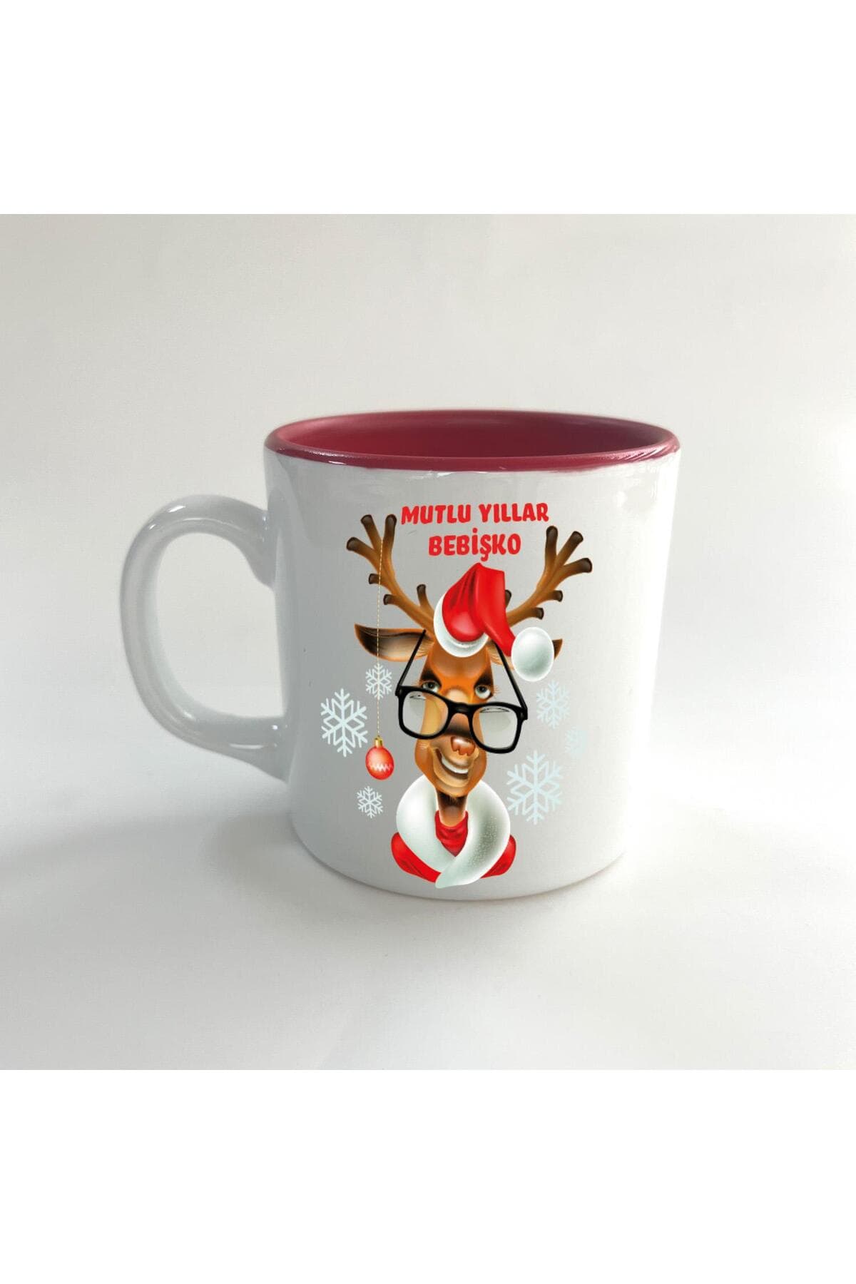 Mutlu Yıllar Bebişko Baskılı Kırmızı İçi Renkli Multi Kupa - Yılbaşı Hediyesi Bardak Fincan Mug