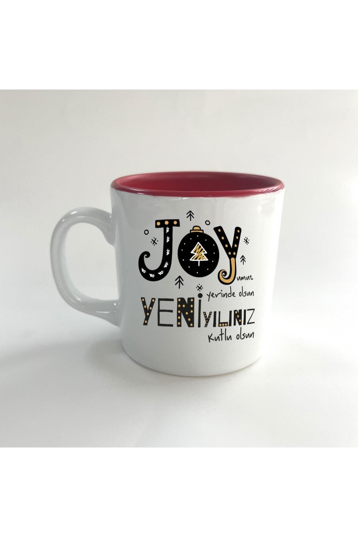 Joyumuz Yerinde Olsun Baskılı Kırmızı İçi Renkli Multi Kupa - Yılbaşı Hediyesi Bardak Fincan Mug