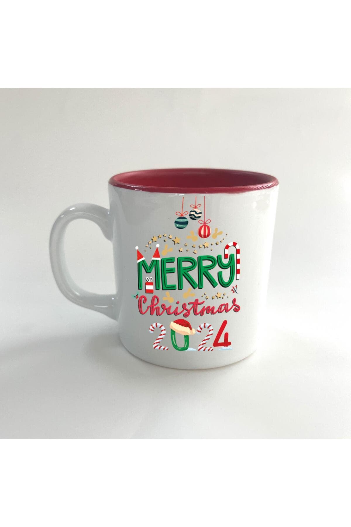 Merry Christmas 2024 Baskılı Kırmızı İçi Renkli Multi Kupa - Yılbaşı Hediyesi Bardak Fincan Mug